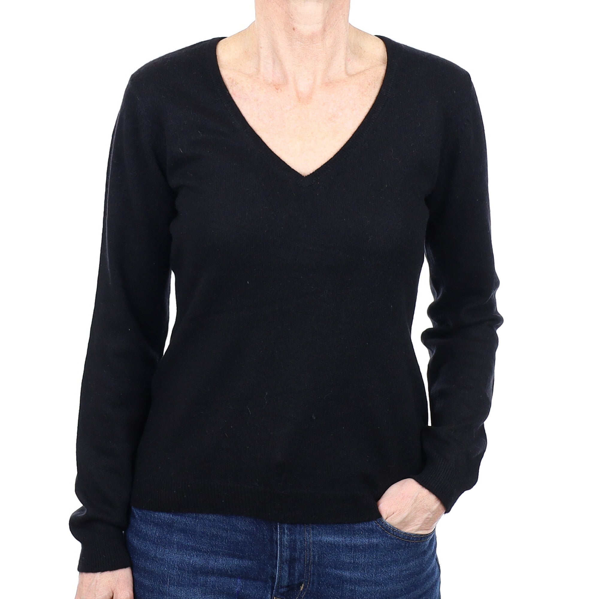 Black Cashmere V Neck Jumper Small