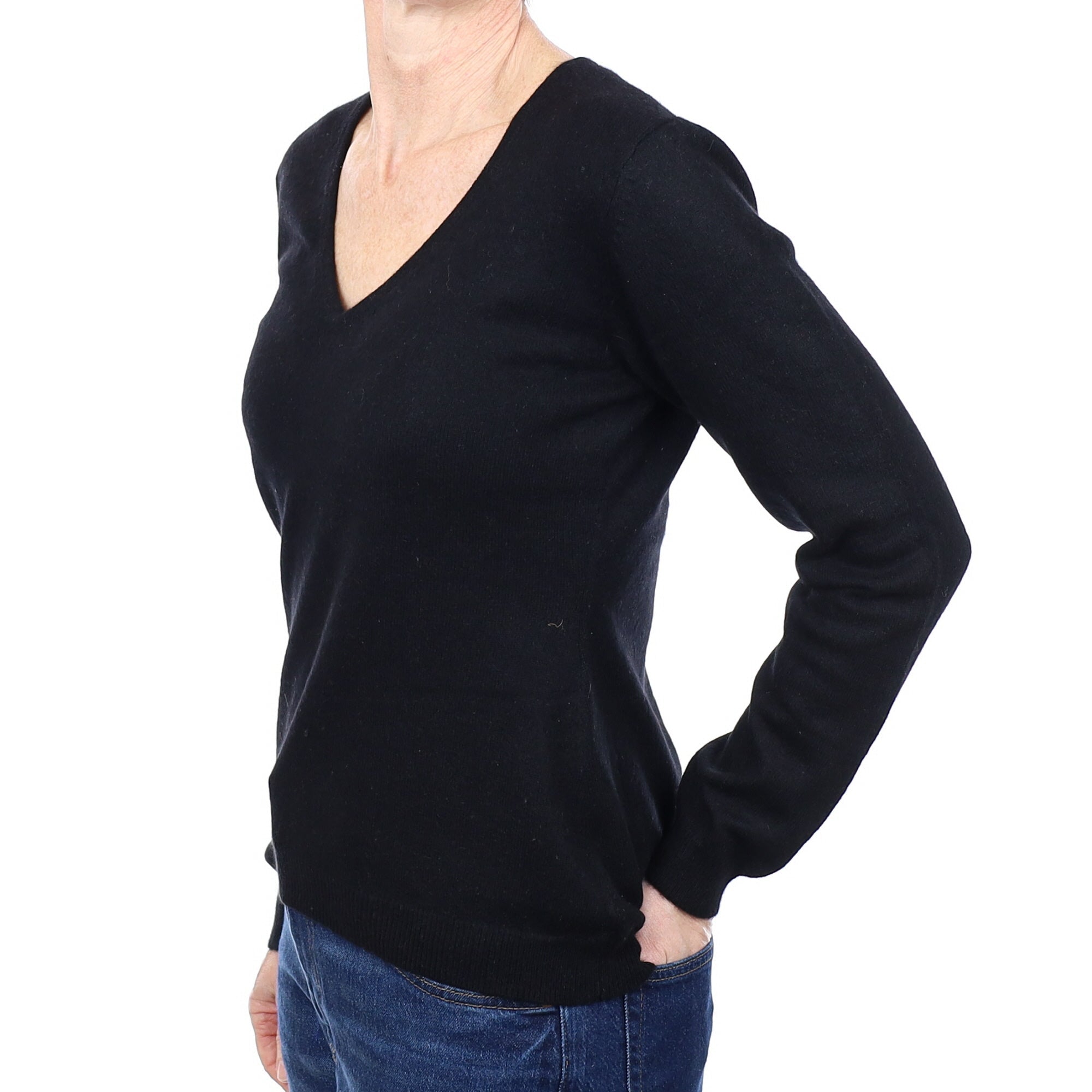 Black Cashmere V Neck Jumper Small