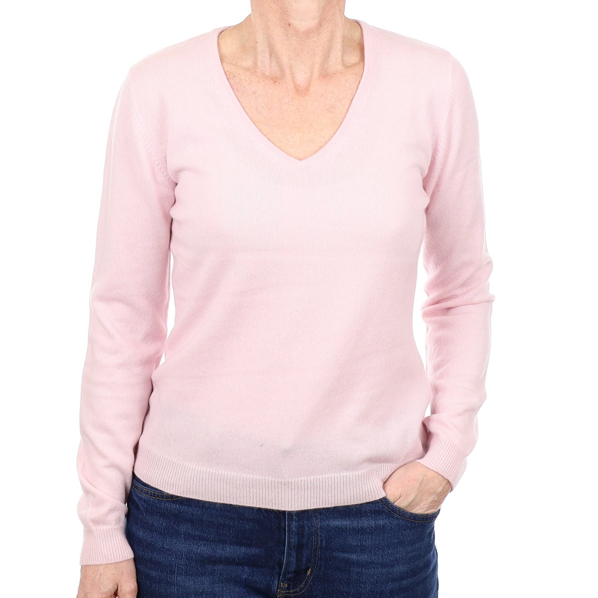 Ice Pink Cashmere V Neck Jumper Small