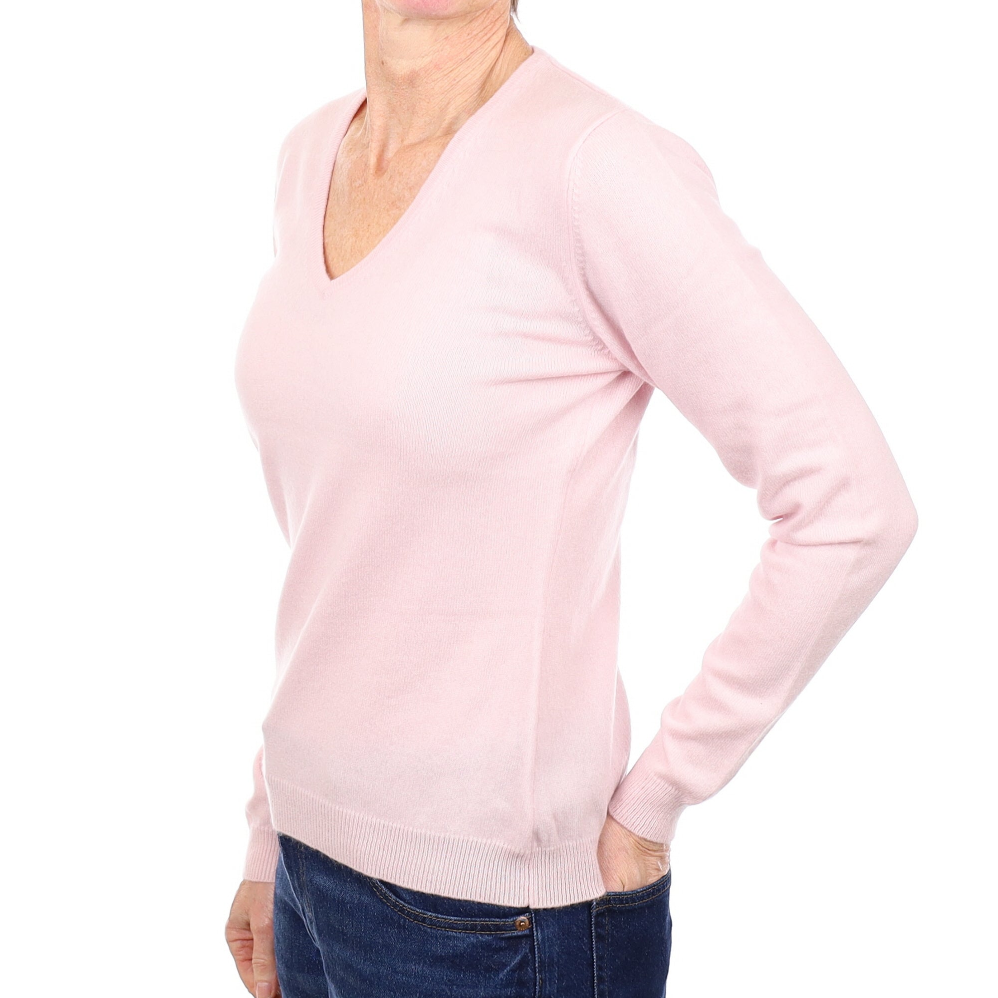 Ice Pink Cashmere V Neck Jumper Small