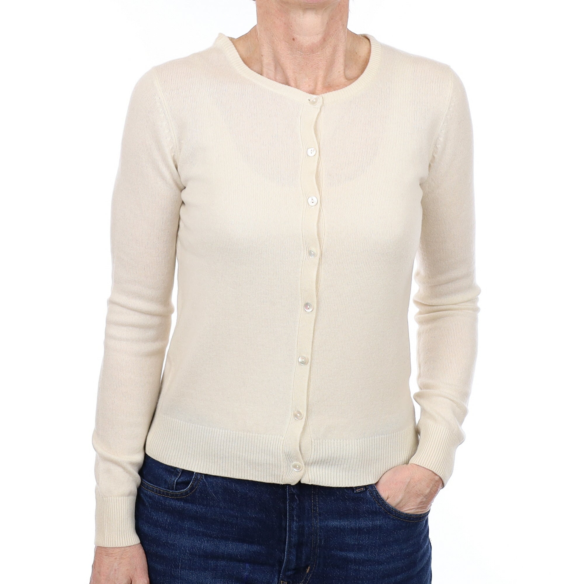 Vanilla Cream Cashmere Crew Neck Cardigan Small