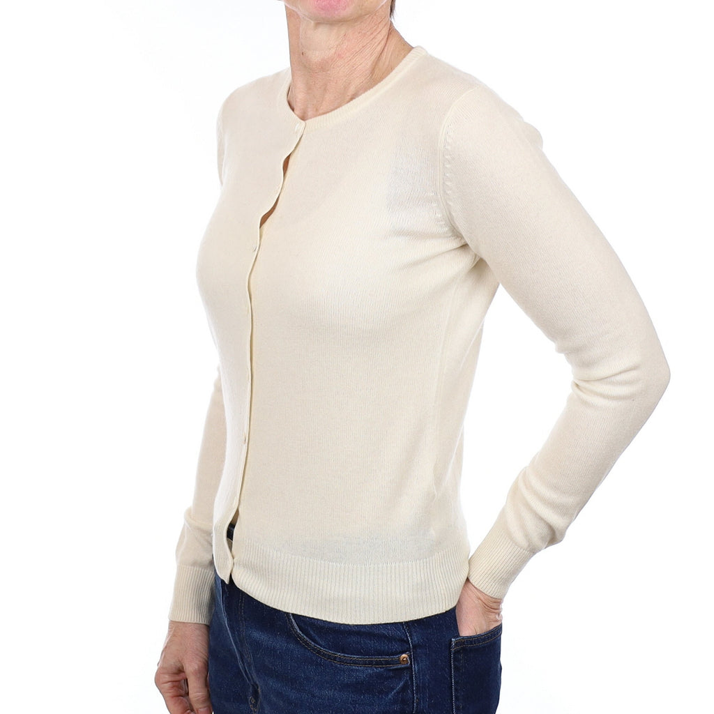 Vanilla Cream Cashmere Crew Neck Cardigan Small