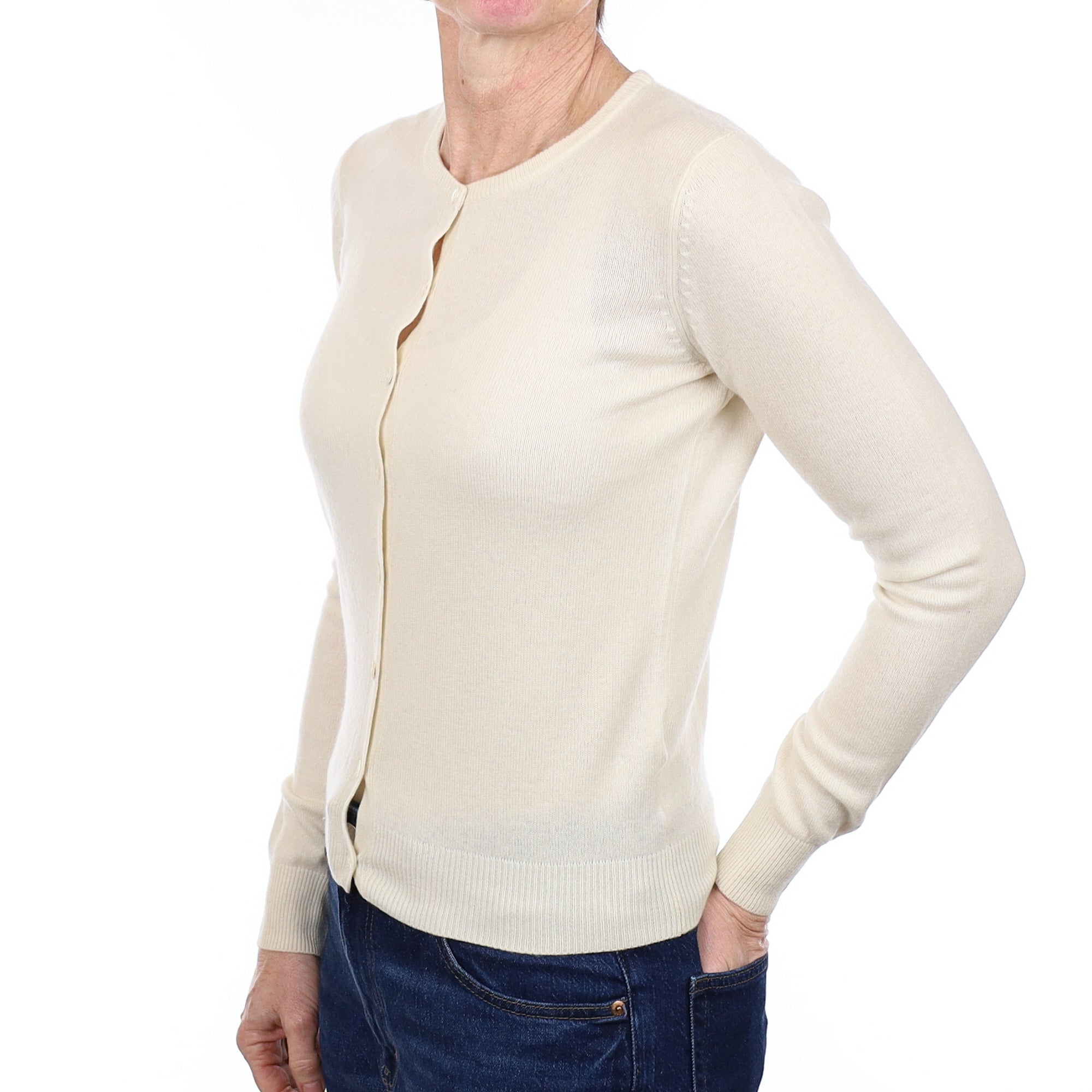 Vanilla Cream Cashmere Crew Neck Cardigan Small