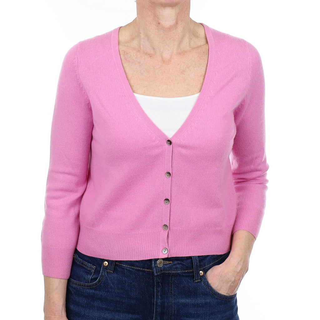 Fox Glove Pink Cashmere V Neck Cardigan Small