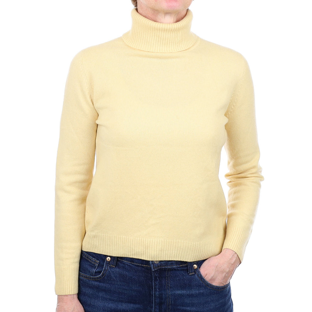Custard Yellow Cashmere Polo Neck Jumper Small