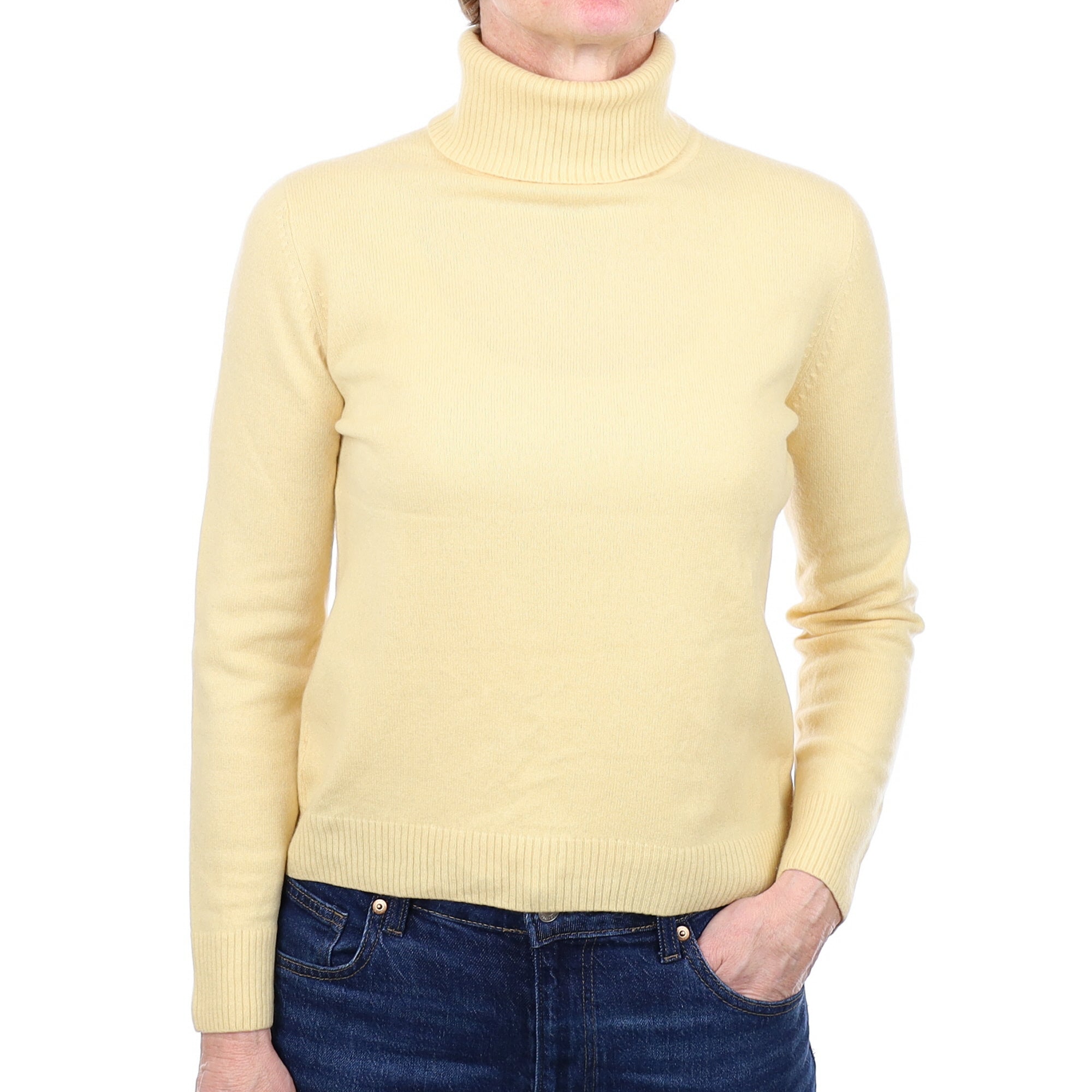 Custard Yellow Cashmere Polo Neck Jumper Small