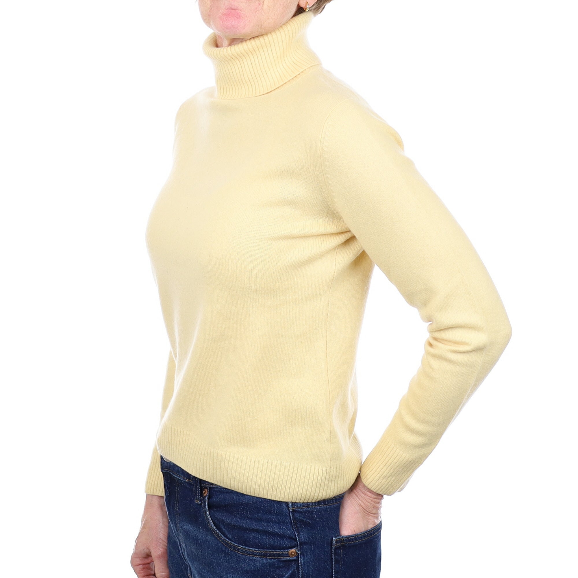 Custard Yellow Cashmere Polo Neck Jumper Small