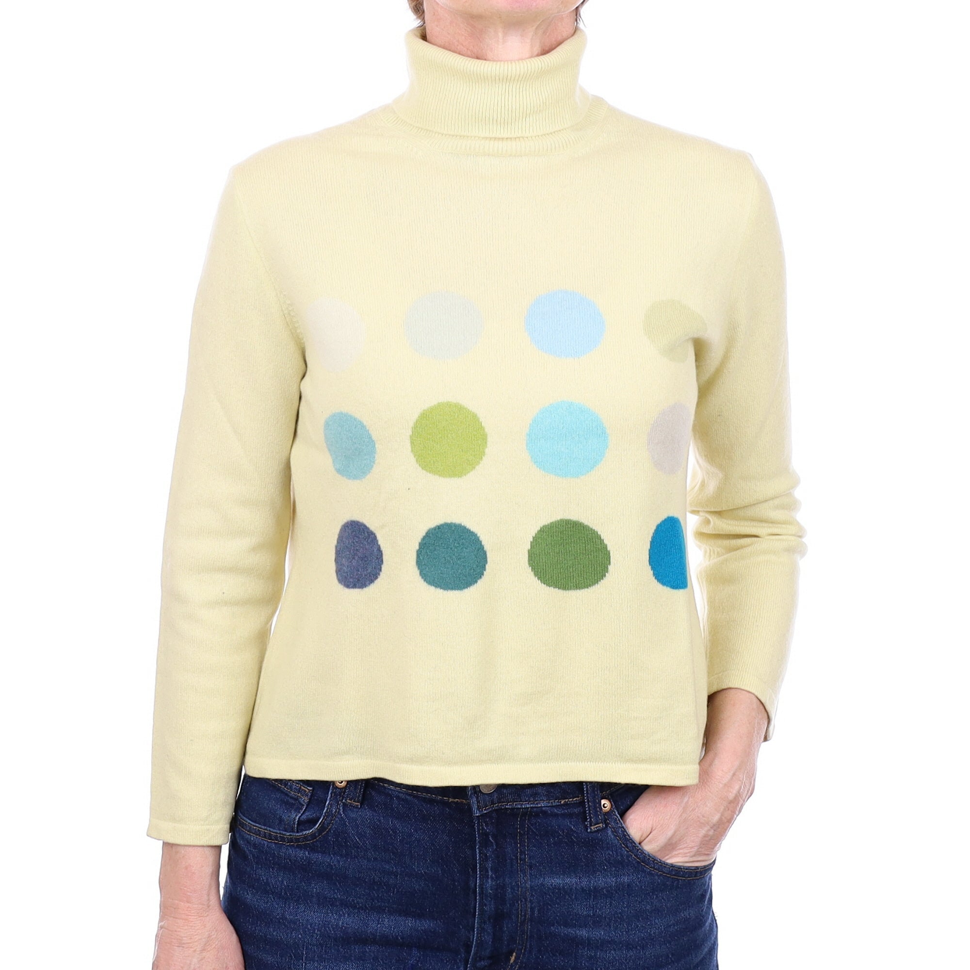 Yellow and Polka Dots Cashmere Polo Neck Jumper Small