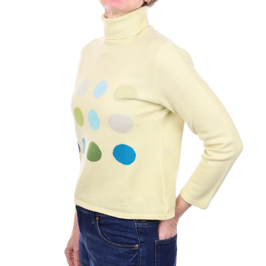 Yellow and Polka Dots Cashmere Polo Neck Jumper Small