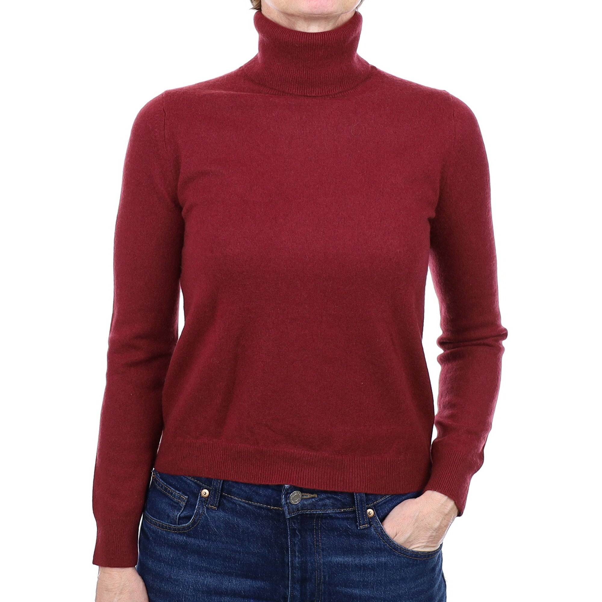Wine Red Cashmere Polo Neck Jumper Small