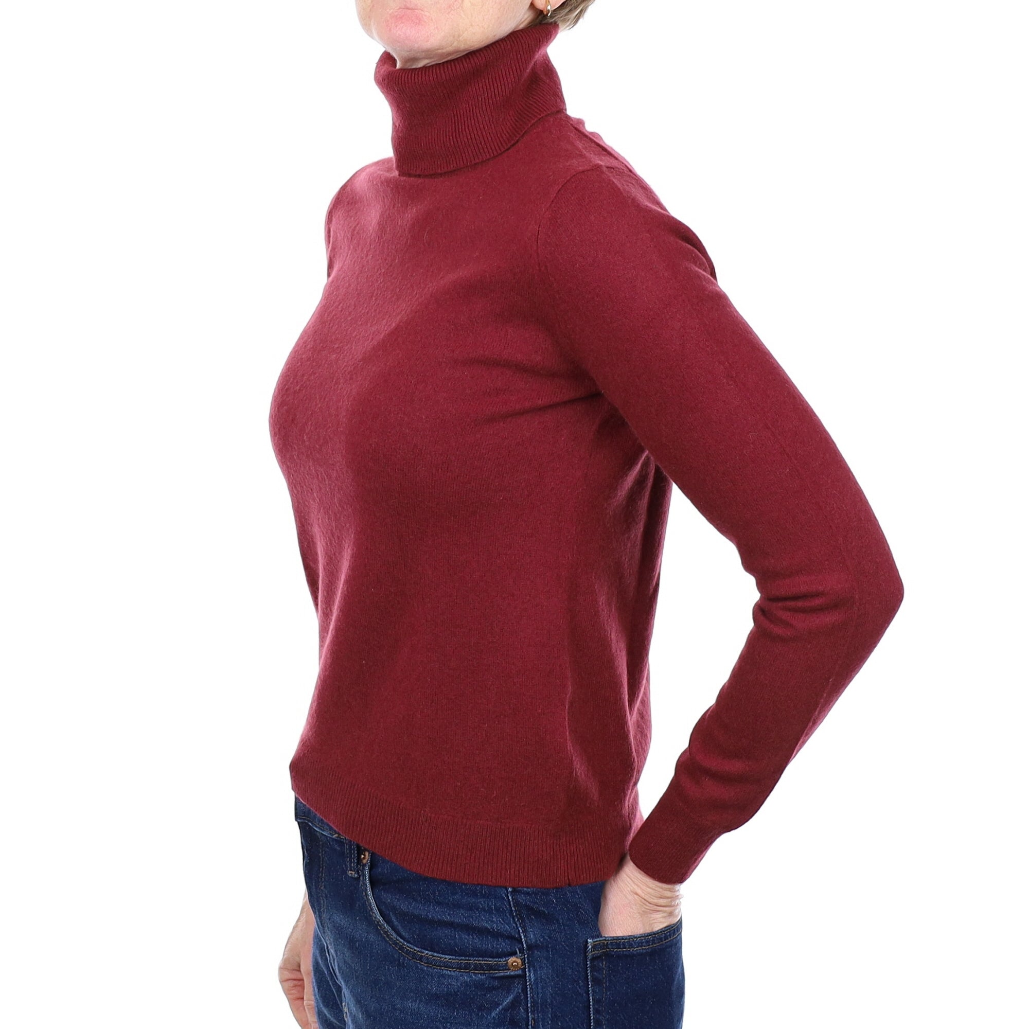 Wine Red Cashmere Polo Neck Jumper Small
