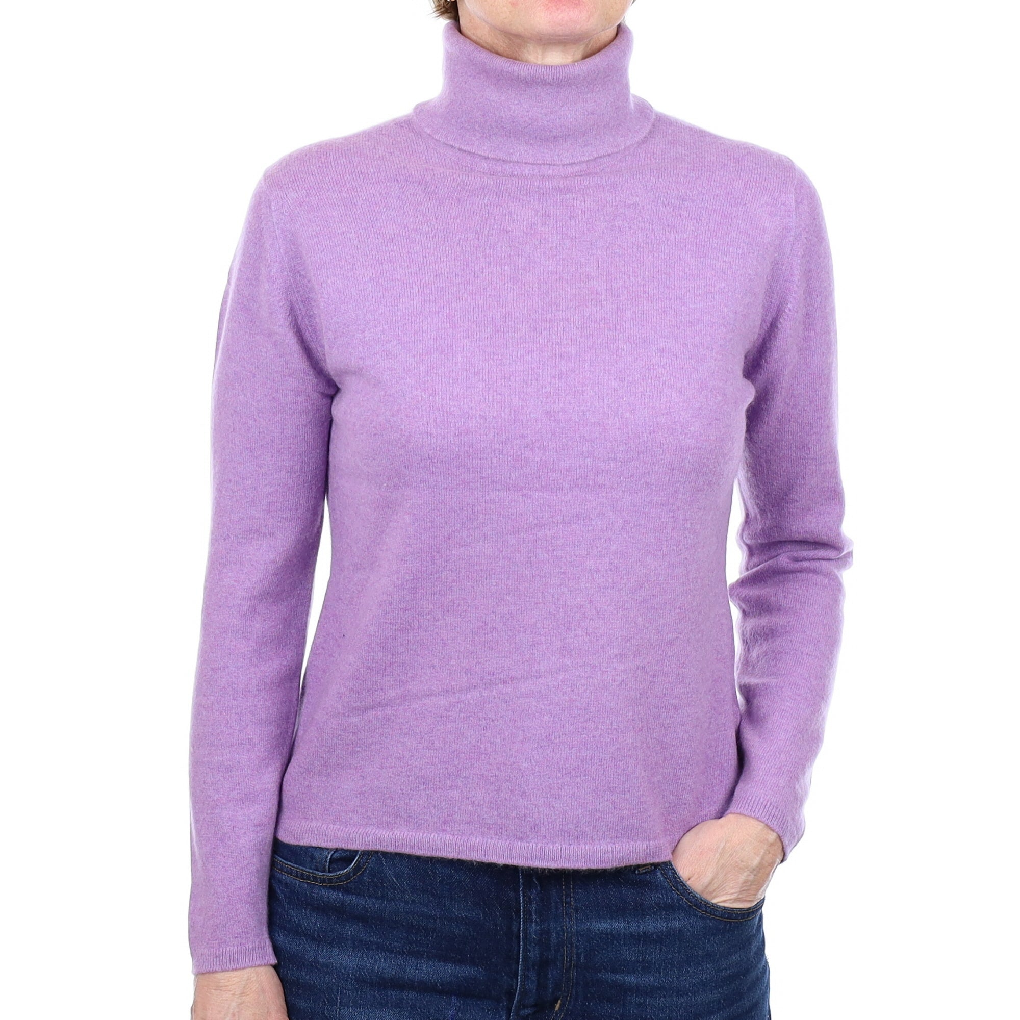 Lavender Purple Cashmere Polo Neck Jumper Small