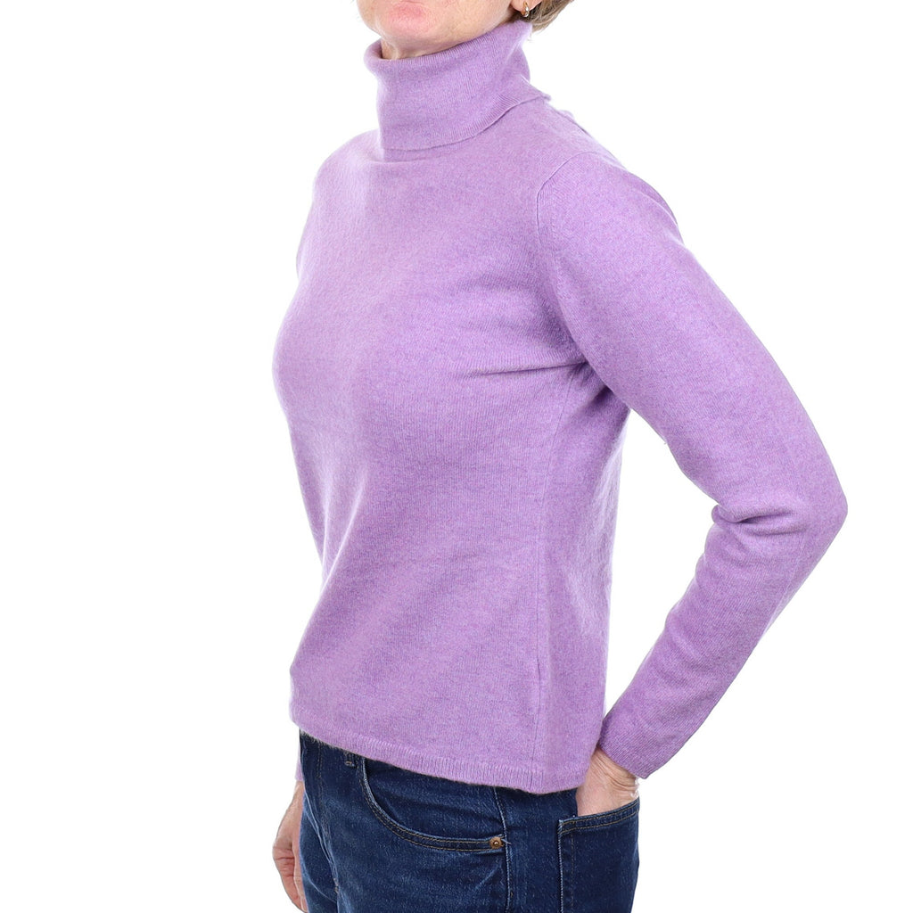 Lavender Purple Cashmere Polo Neck Jumper Small