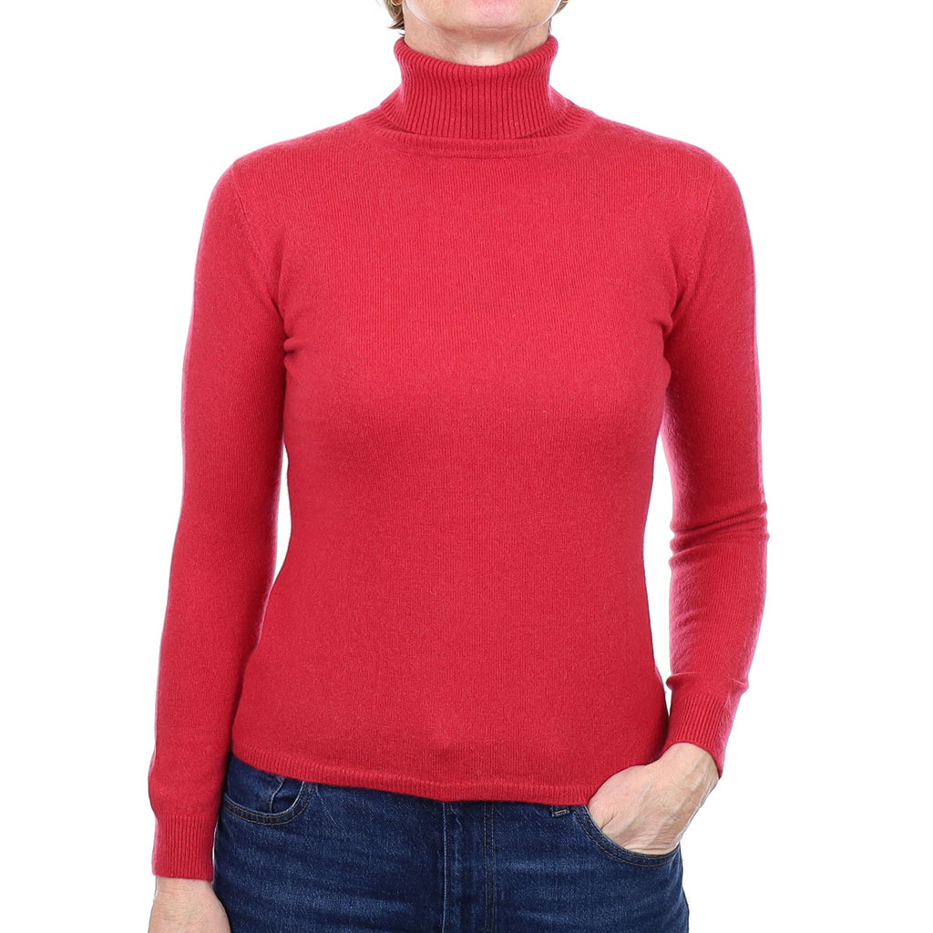 Raspberry Pink Cashmere Polo Neck Jumper Small