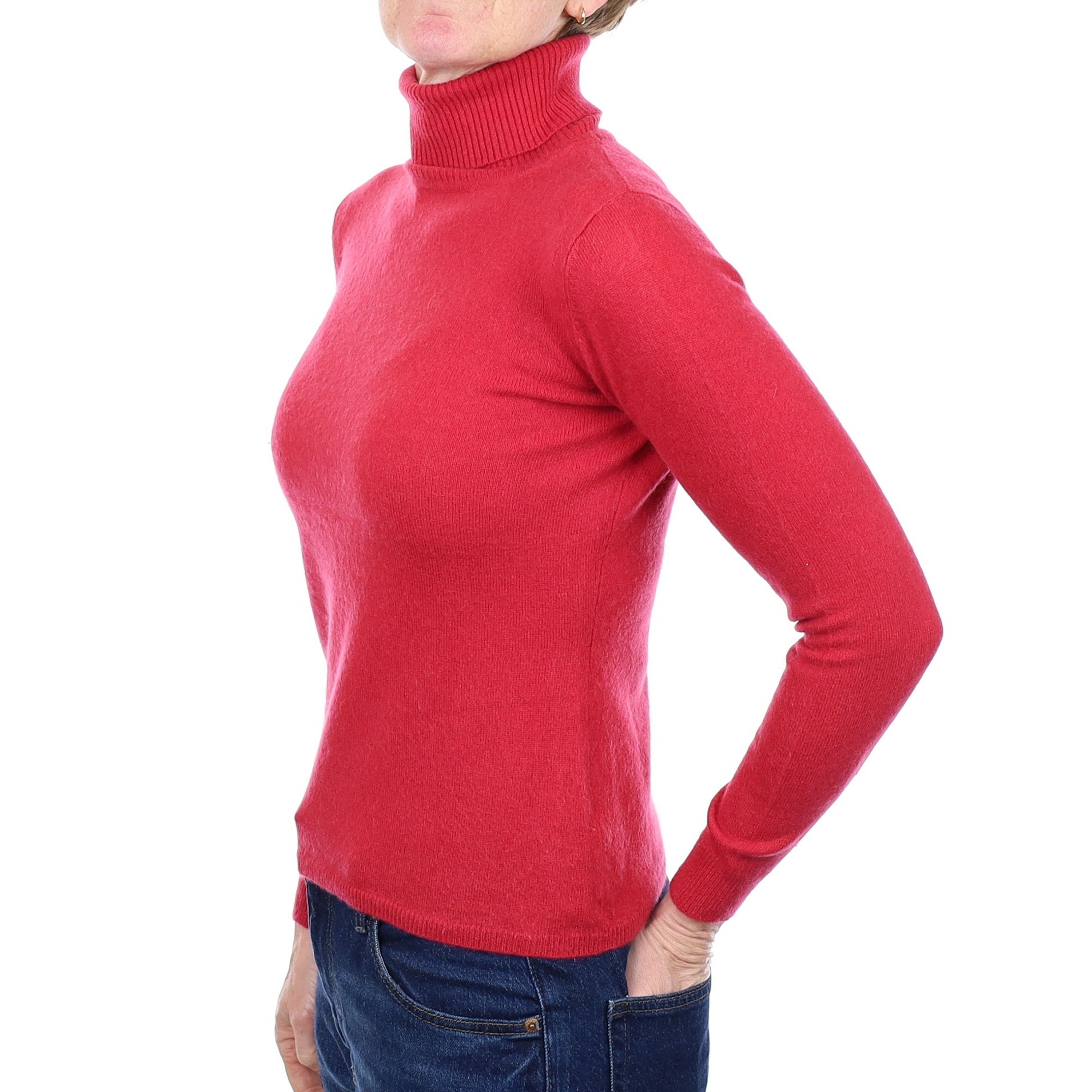 Raspberry Pink Cashmere Polo Neck Jumper Small