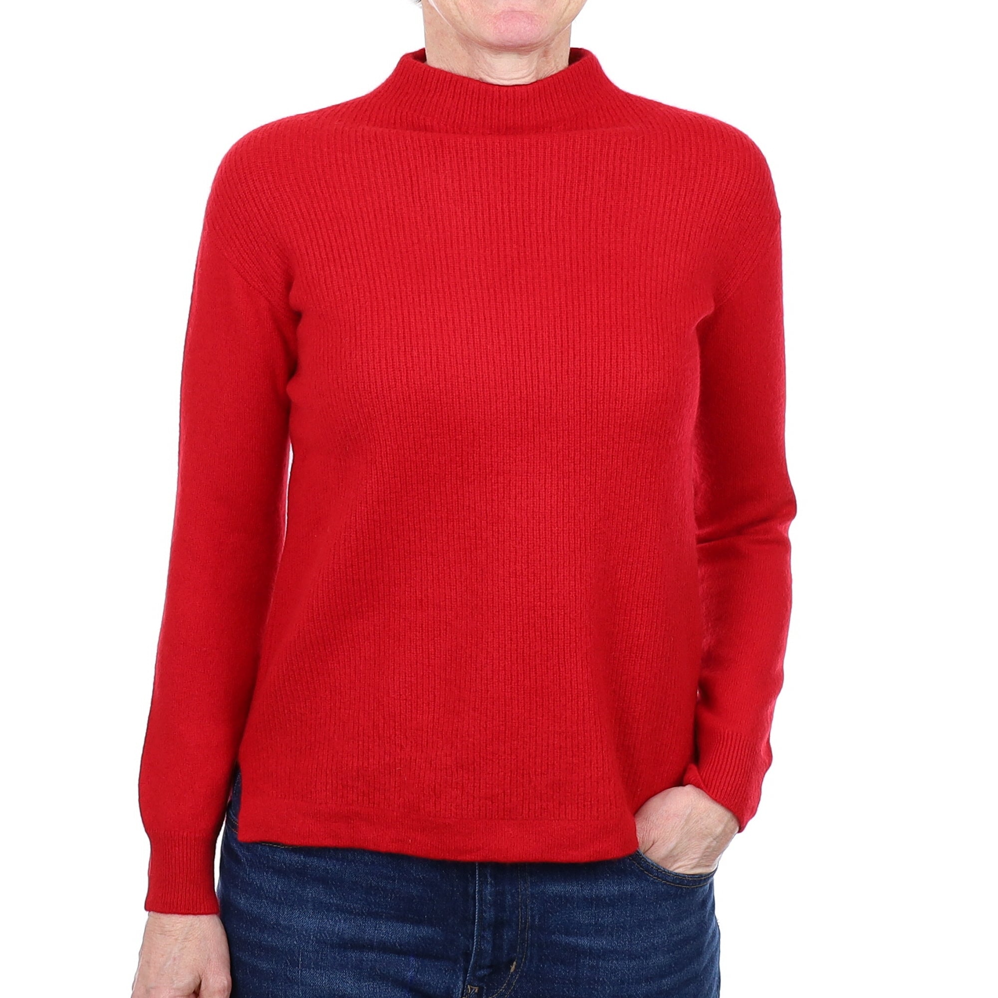 Post Box Red Ribbed Cashmere Turtle Neck Jumper Small
