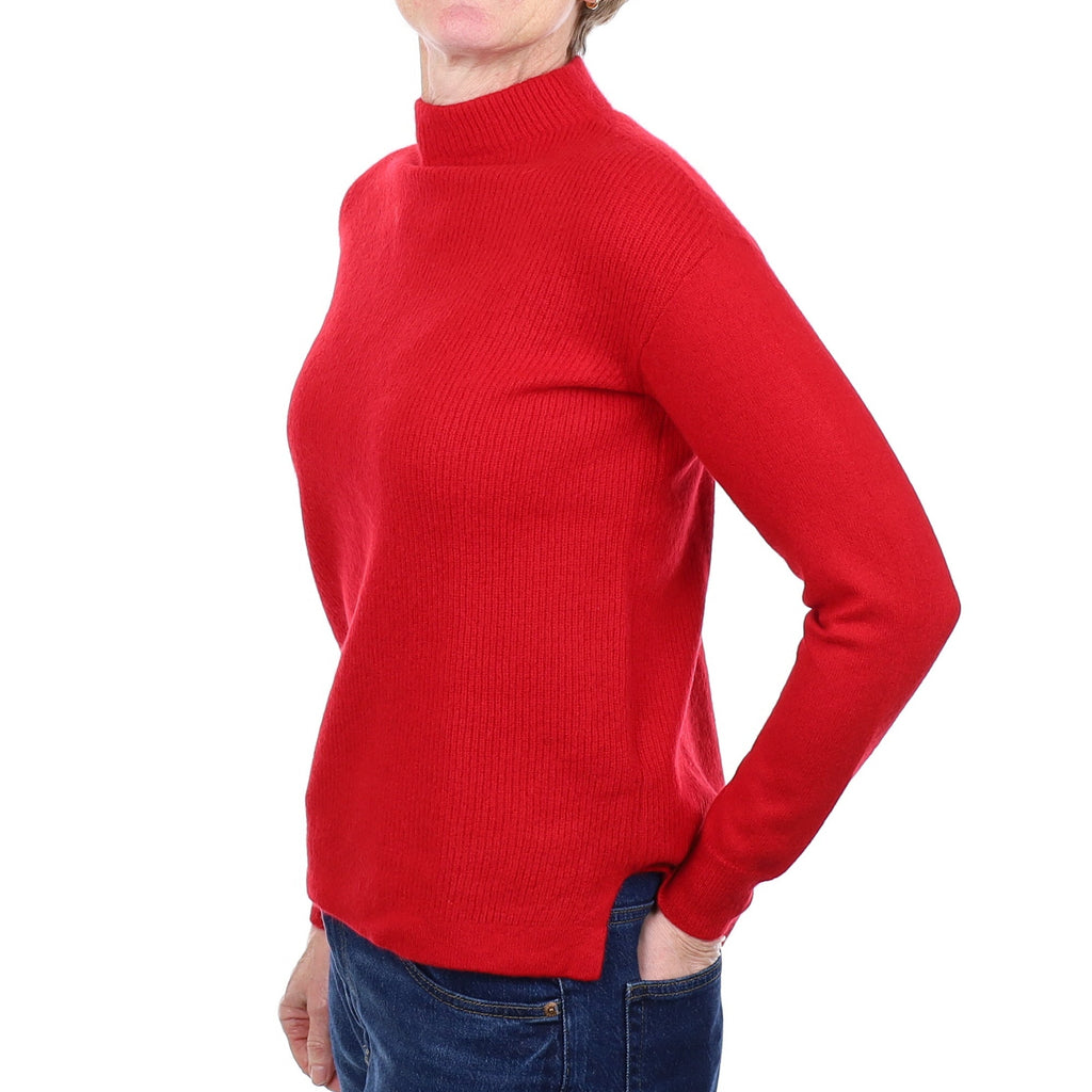 Post Box Red Ribbed Cashmere Turtle Neck Jumper Small