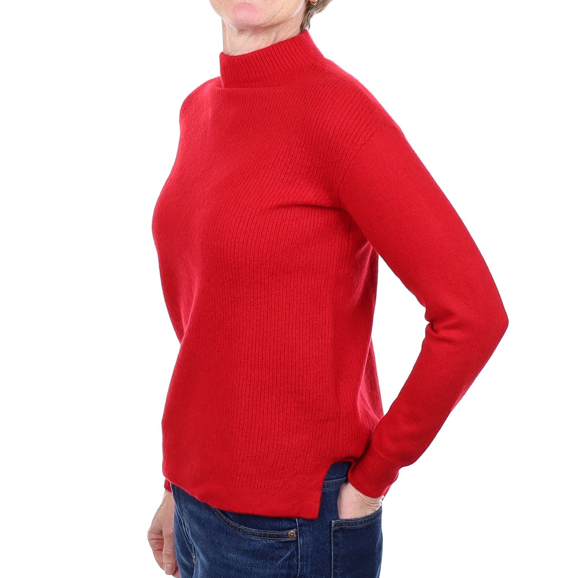 Post Box Red Ribbed Cashmere Turtle Neck Jumper Small