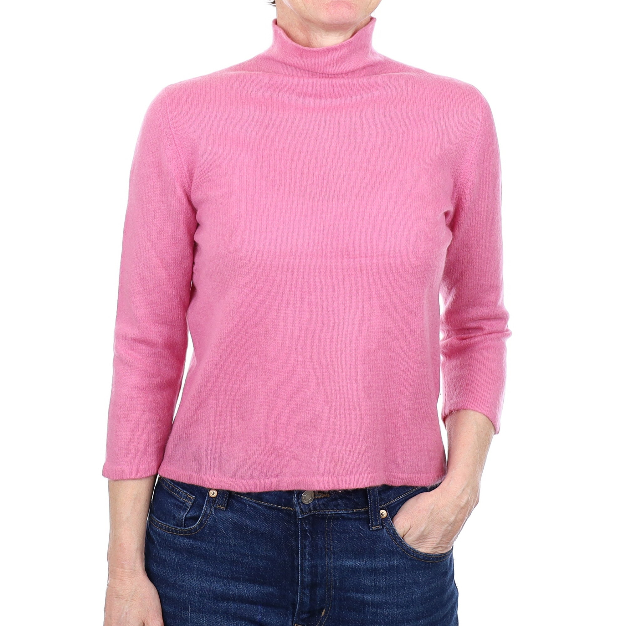 Heather Pink Cashmere Funnel  Neck Jumper Small