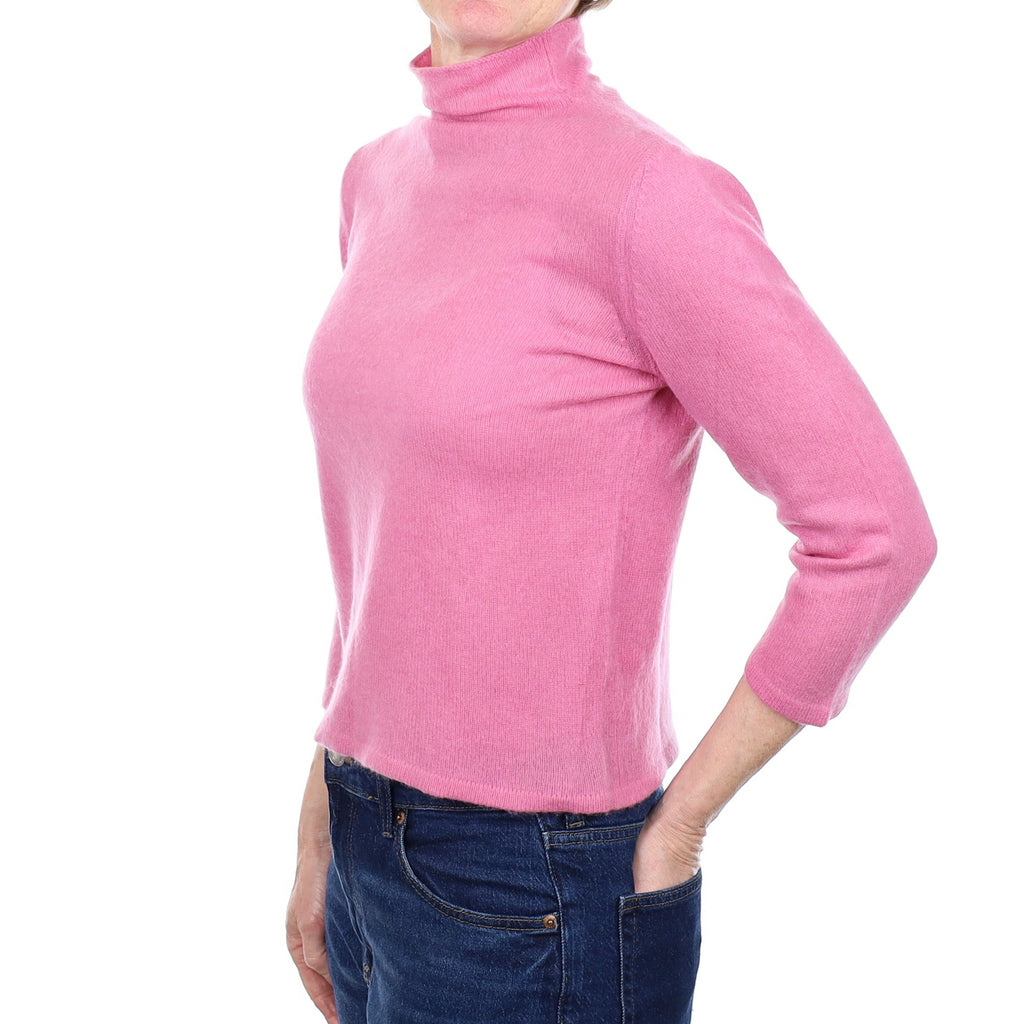 Heather Pink Cashmere Funnel  Neck Jumper Small
