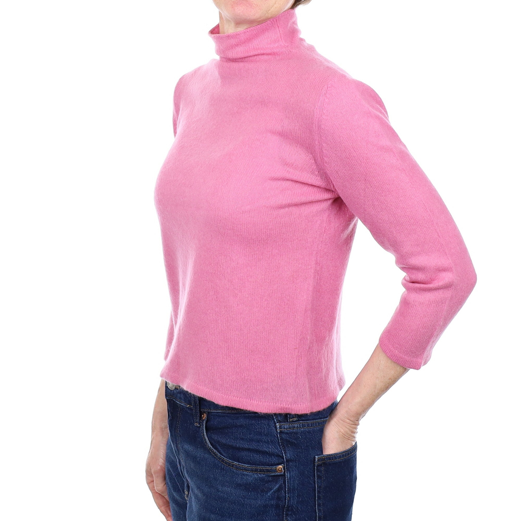 Heather Pink Cashmere Funnel  Neck Jumper Small