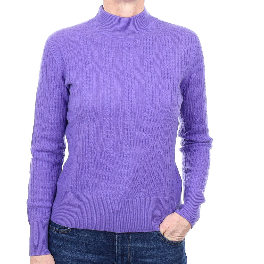 Purple Cashmere Cable Turtle Neck Jumper Small