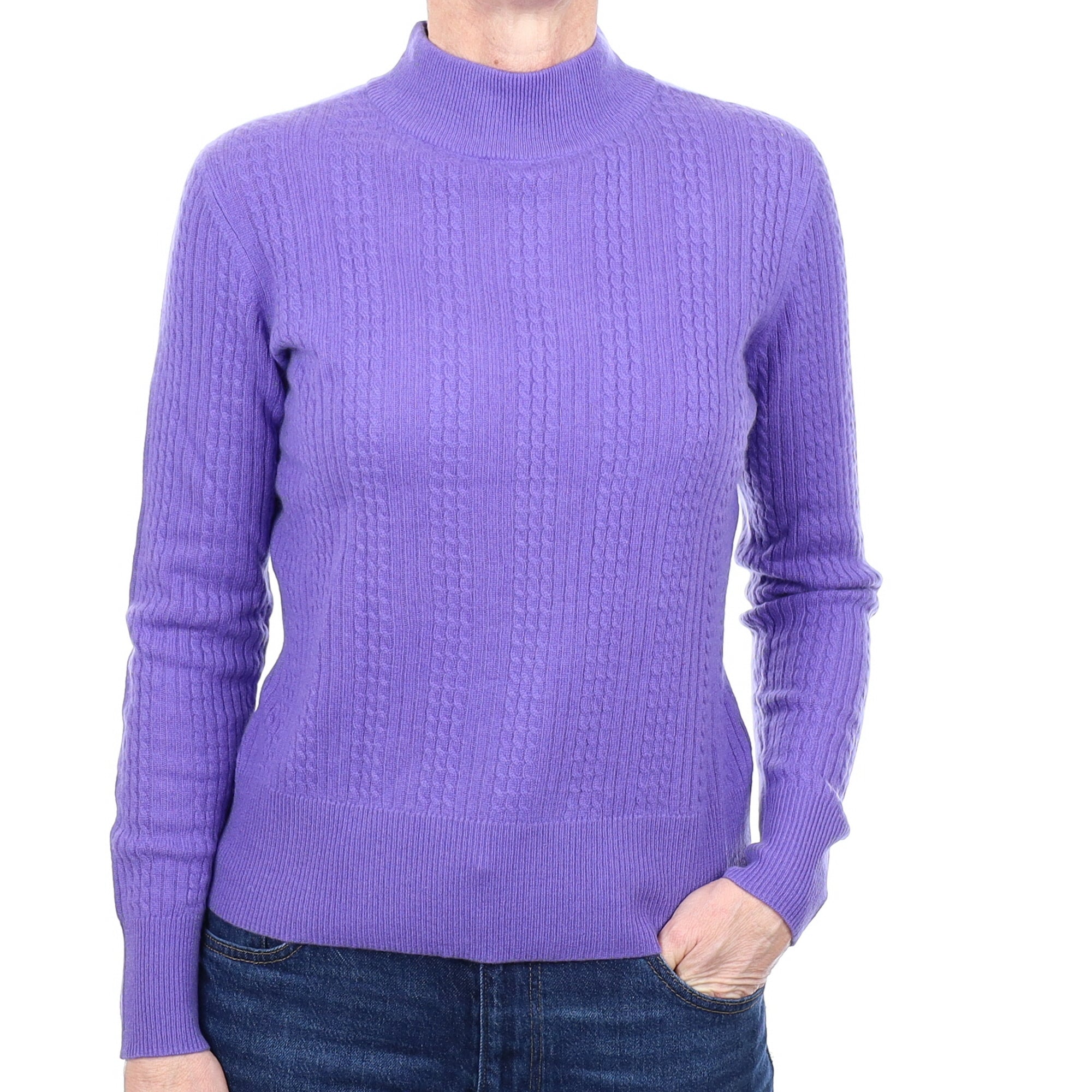 Purple Cashmere Cable Turtle Neck Jumper Small
