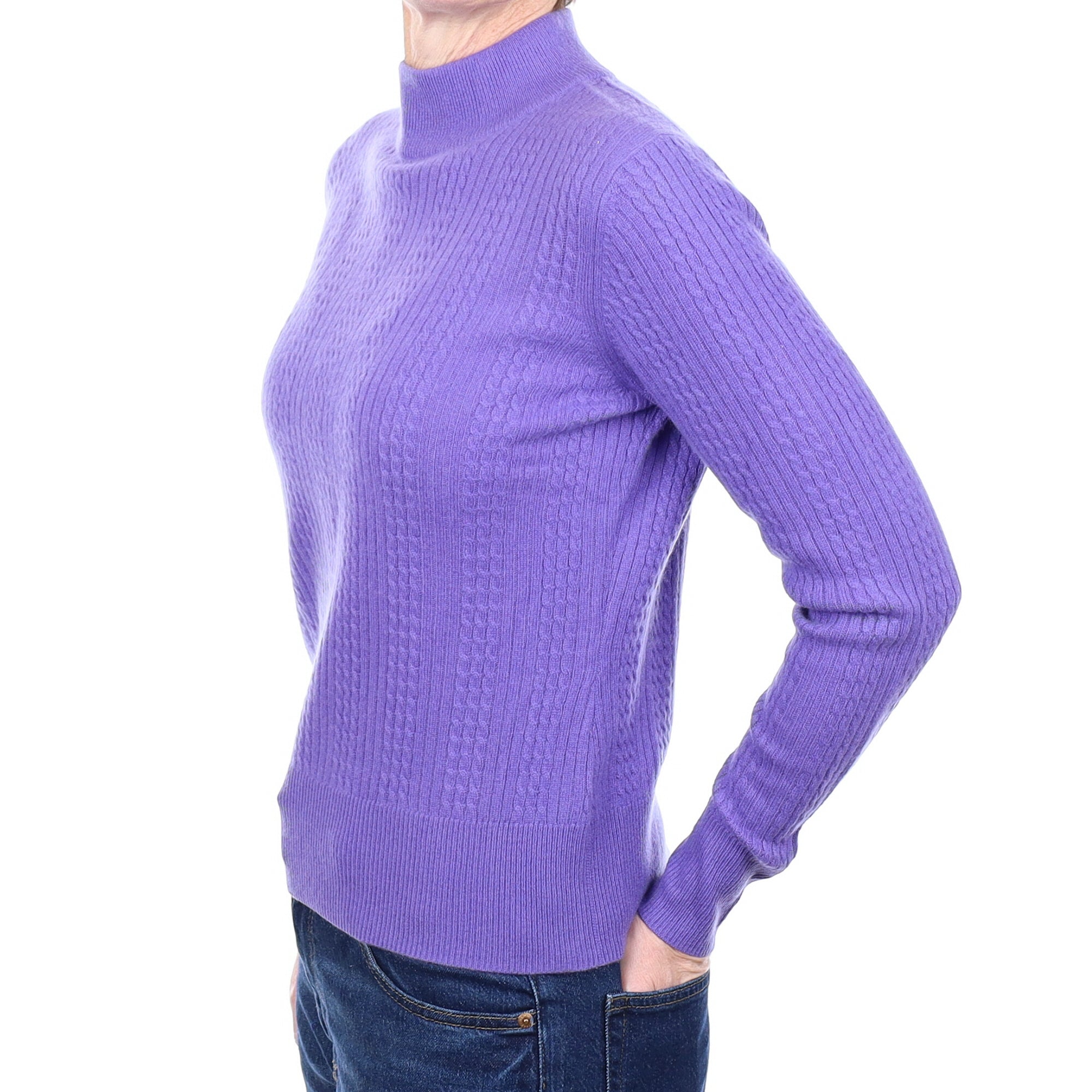 Purple Cashmere Cable Turtle Neck Jumper Small