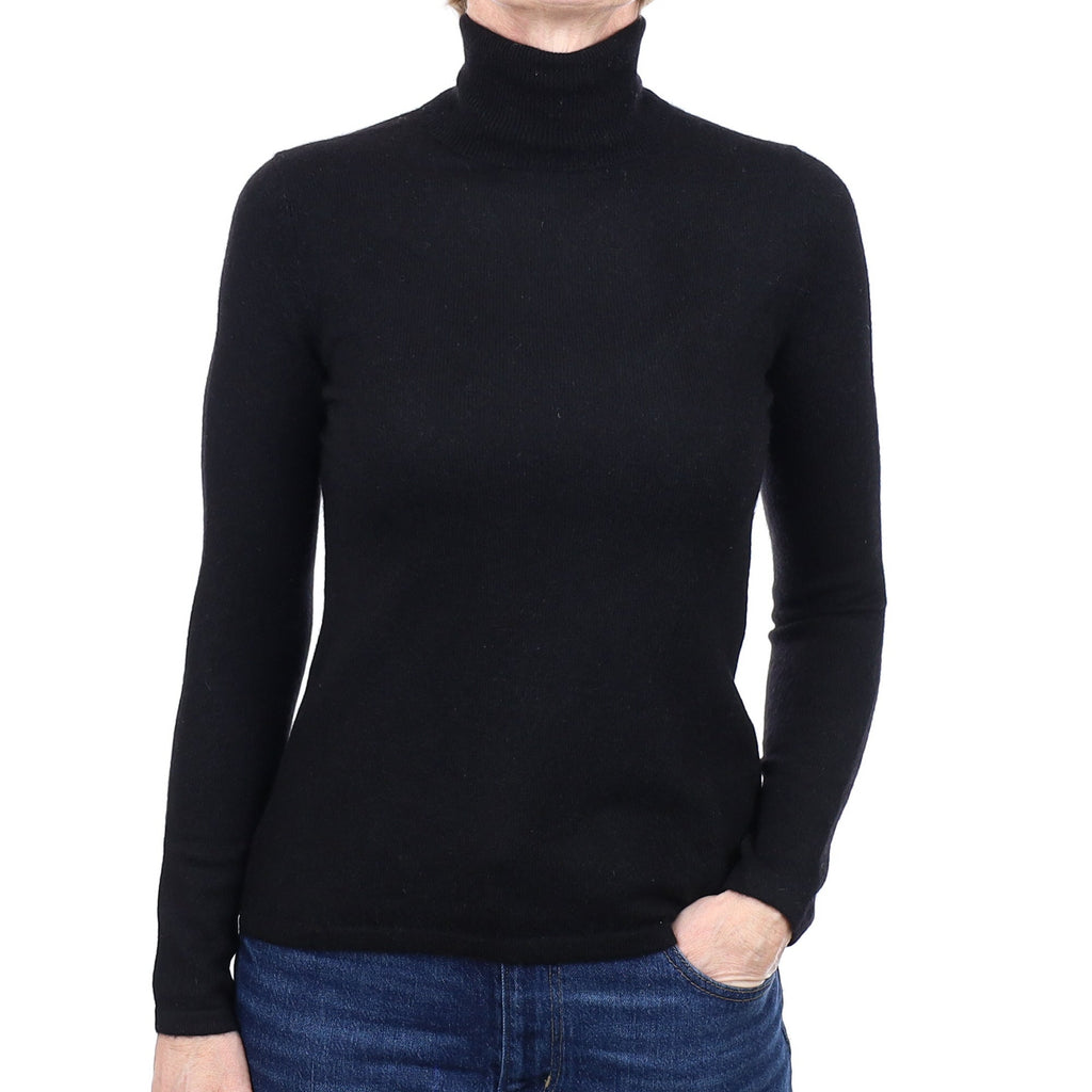Black Cashmere Polo Neck Jumper Small