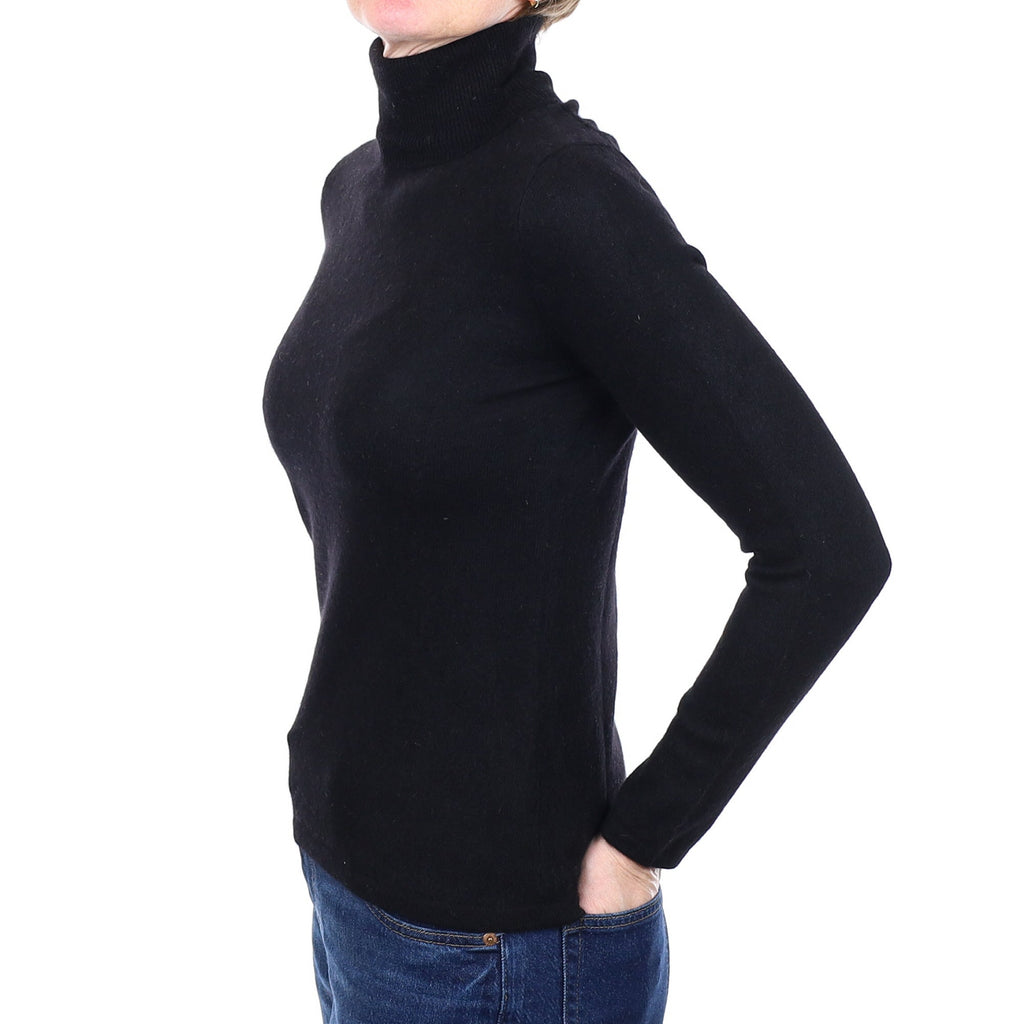 Black Cashmere Polo Neck Jumper Small