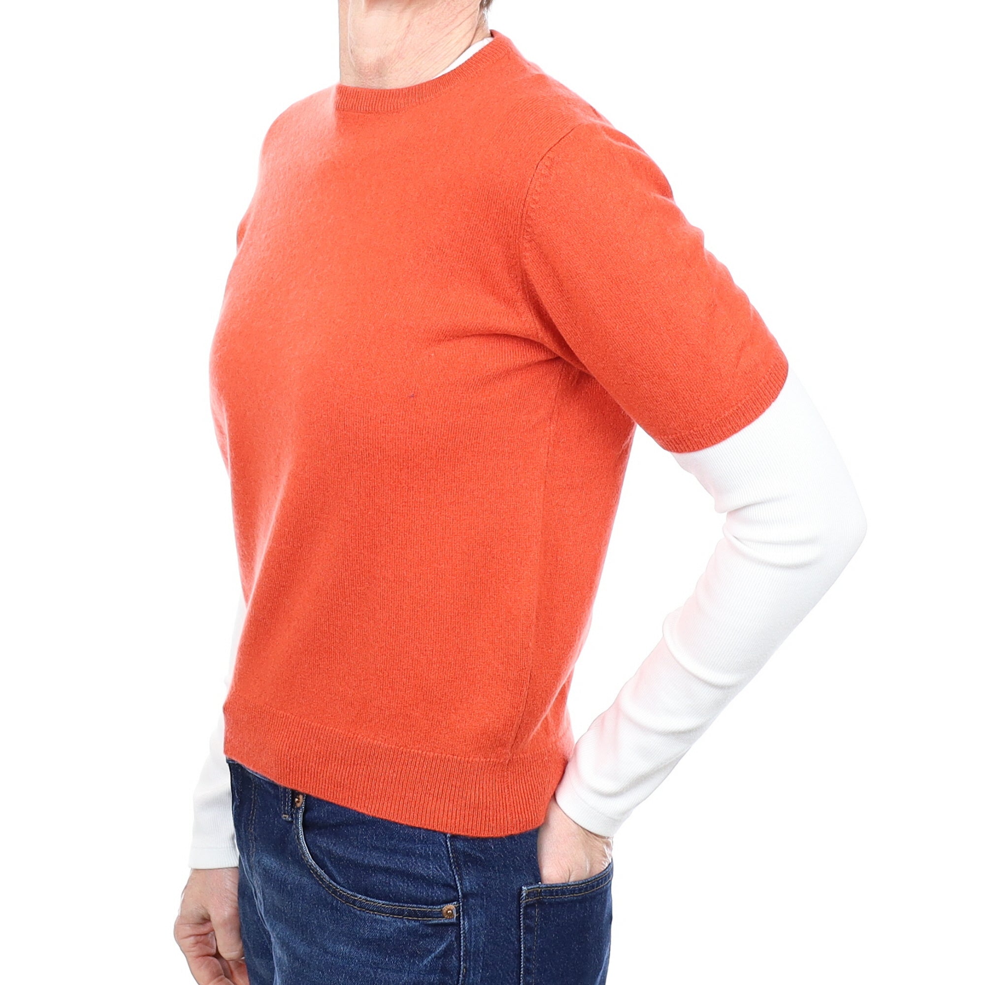 Orange Soda Cashmere Short Sleeved Crew Neck Jumper Small