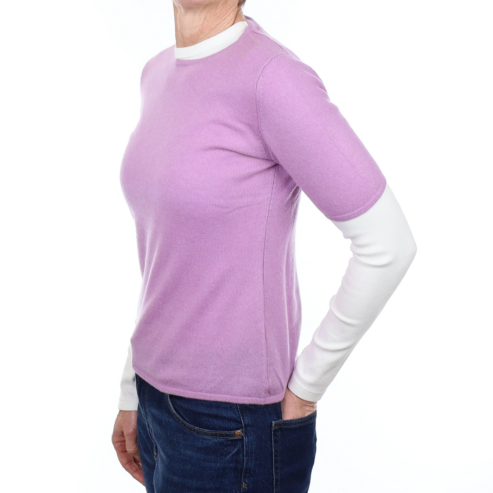 Lilac Purple Short Sleeve Cashmere Crew Neck Jumper Small