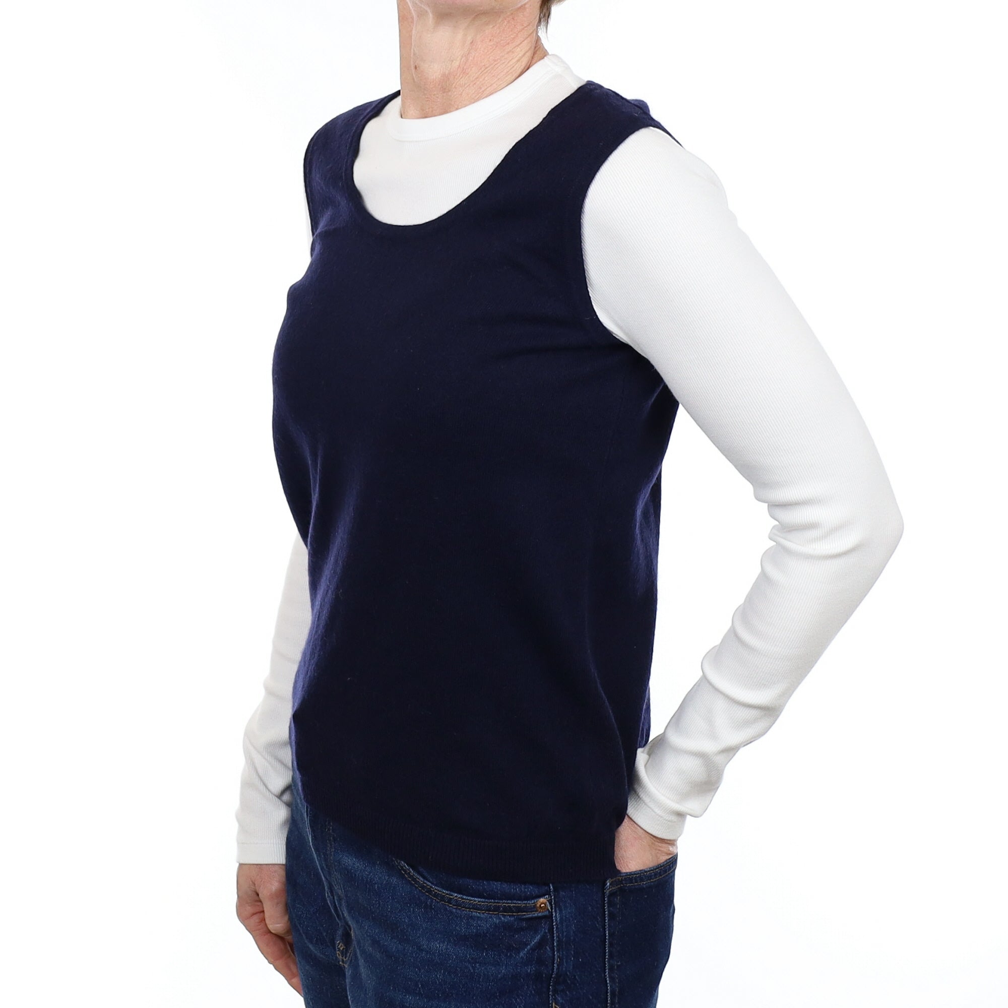 Navy Blue Cashmere Crew Neck Tank Top Small