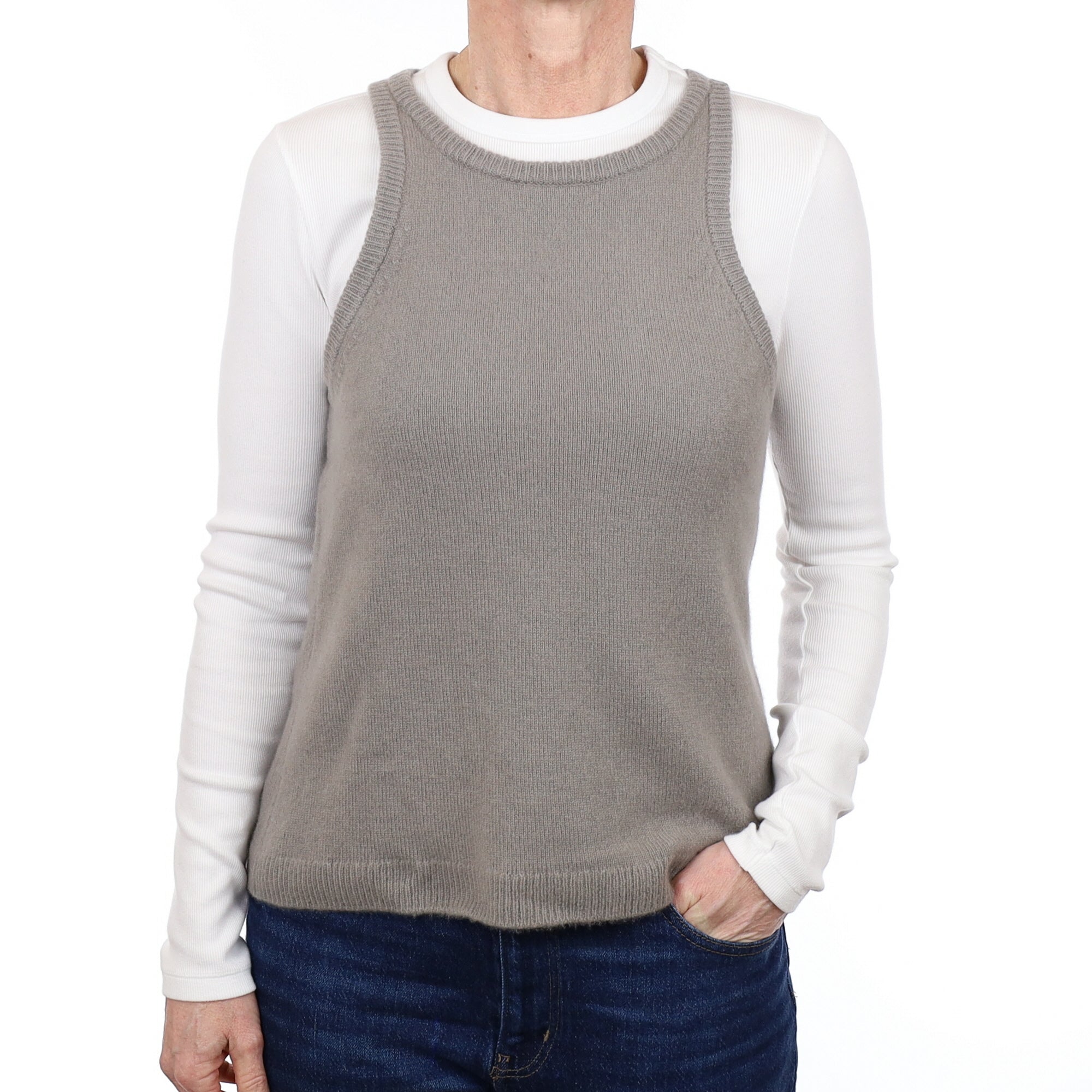 Fossil Grey Cashmere Crew Neck Vest Small