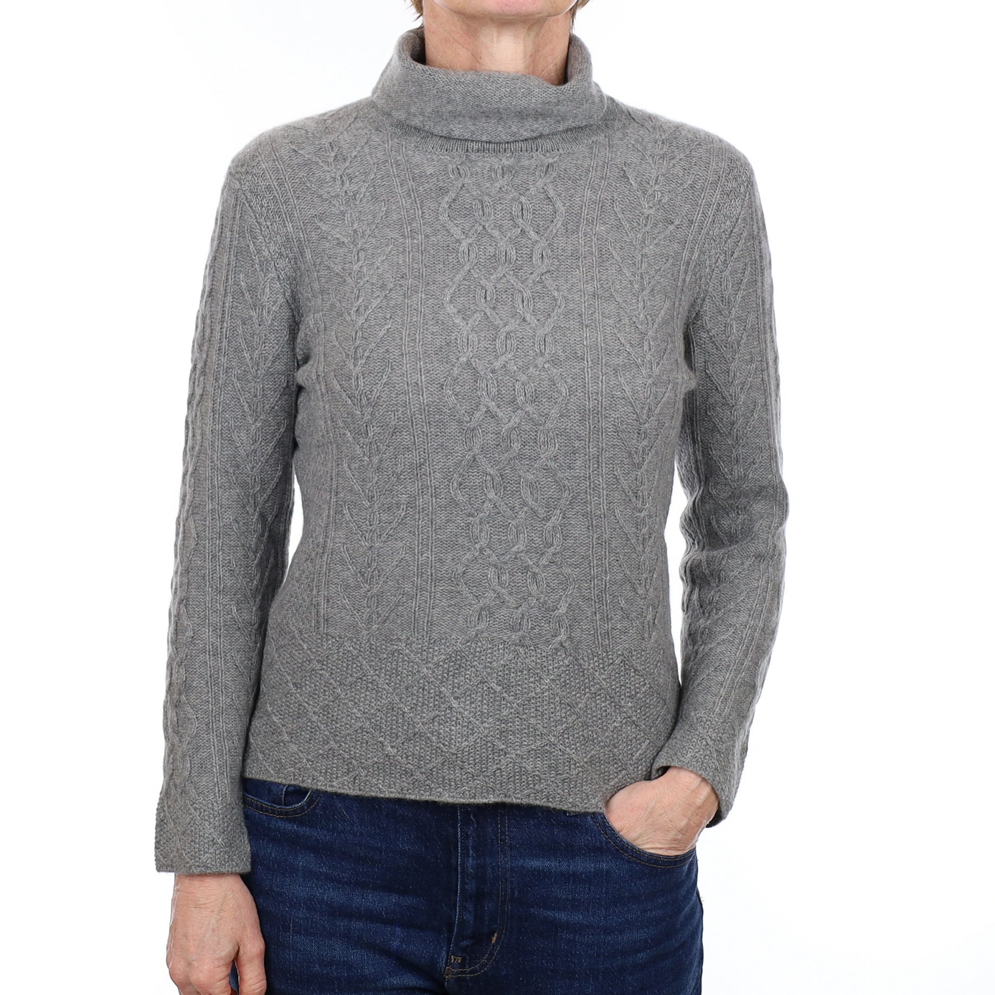 Ash Grey Cashmere Heavy Knit Polo Neck Jumper Small