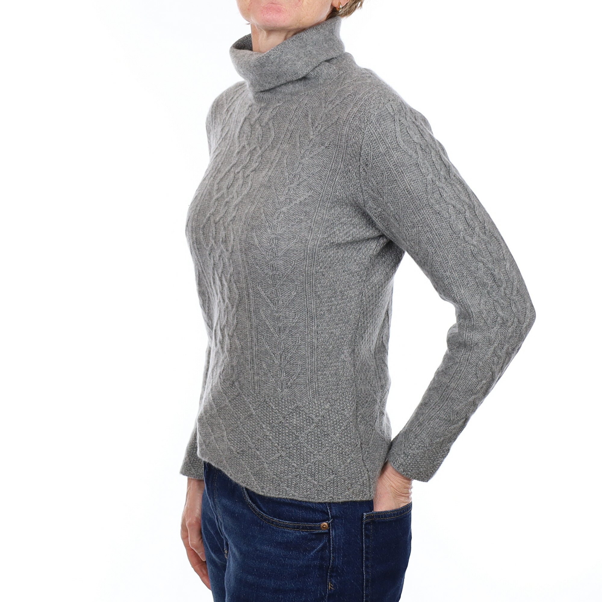 Ash Grey Cashmere Heavy Knit Polo Neck Jumper Small