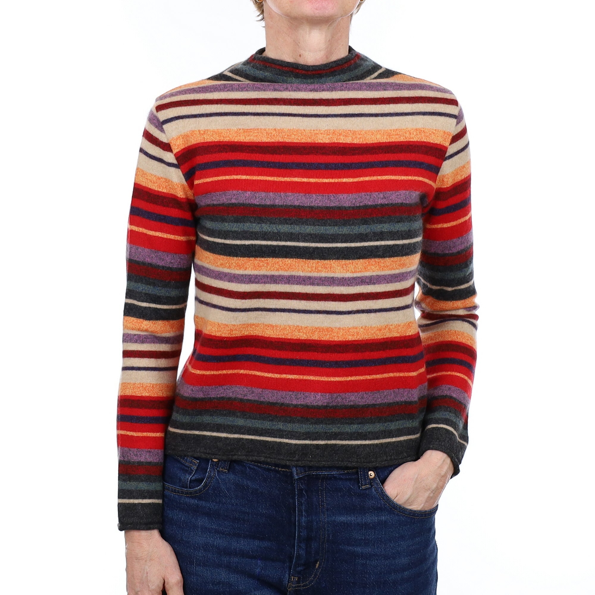 Colourful Striped Cashmere Turtle Neck Jumper Small