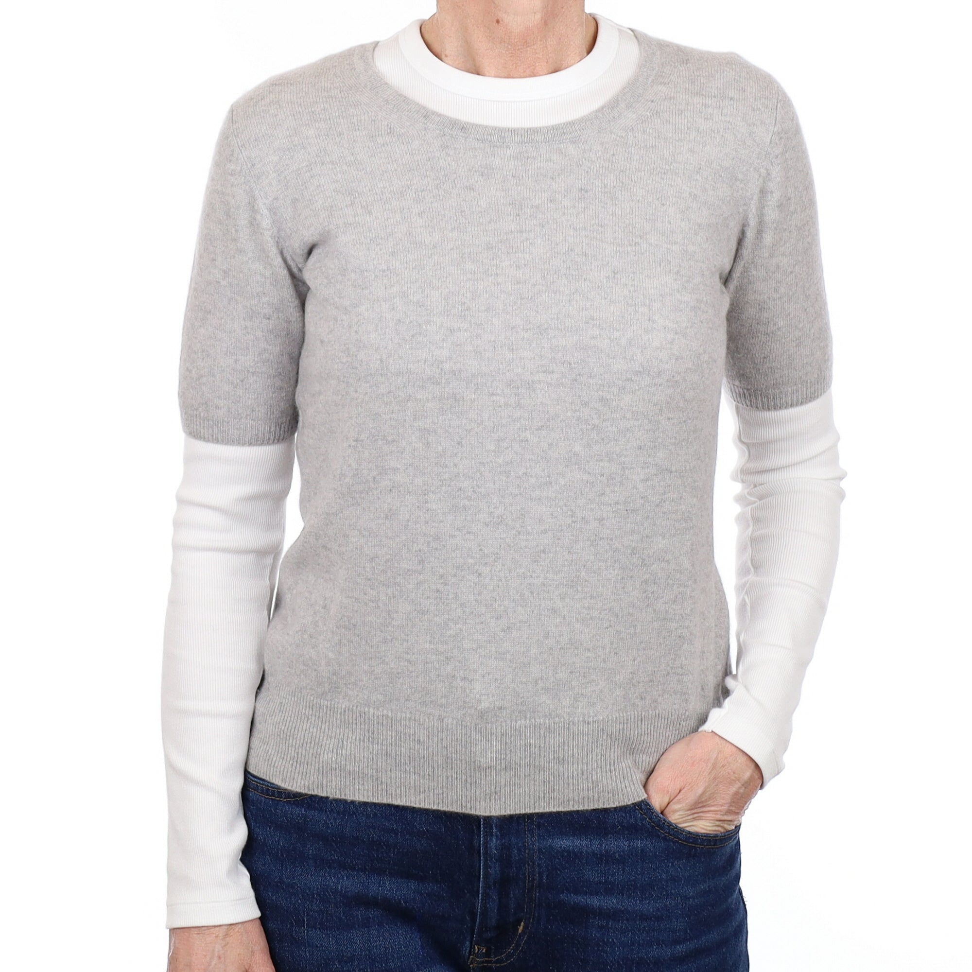 Smoke Grey Cashmere Crew Neck Short sleeved Jumper Small