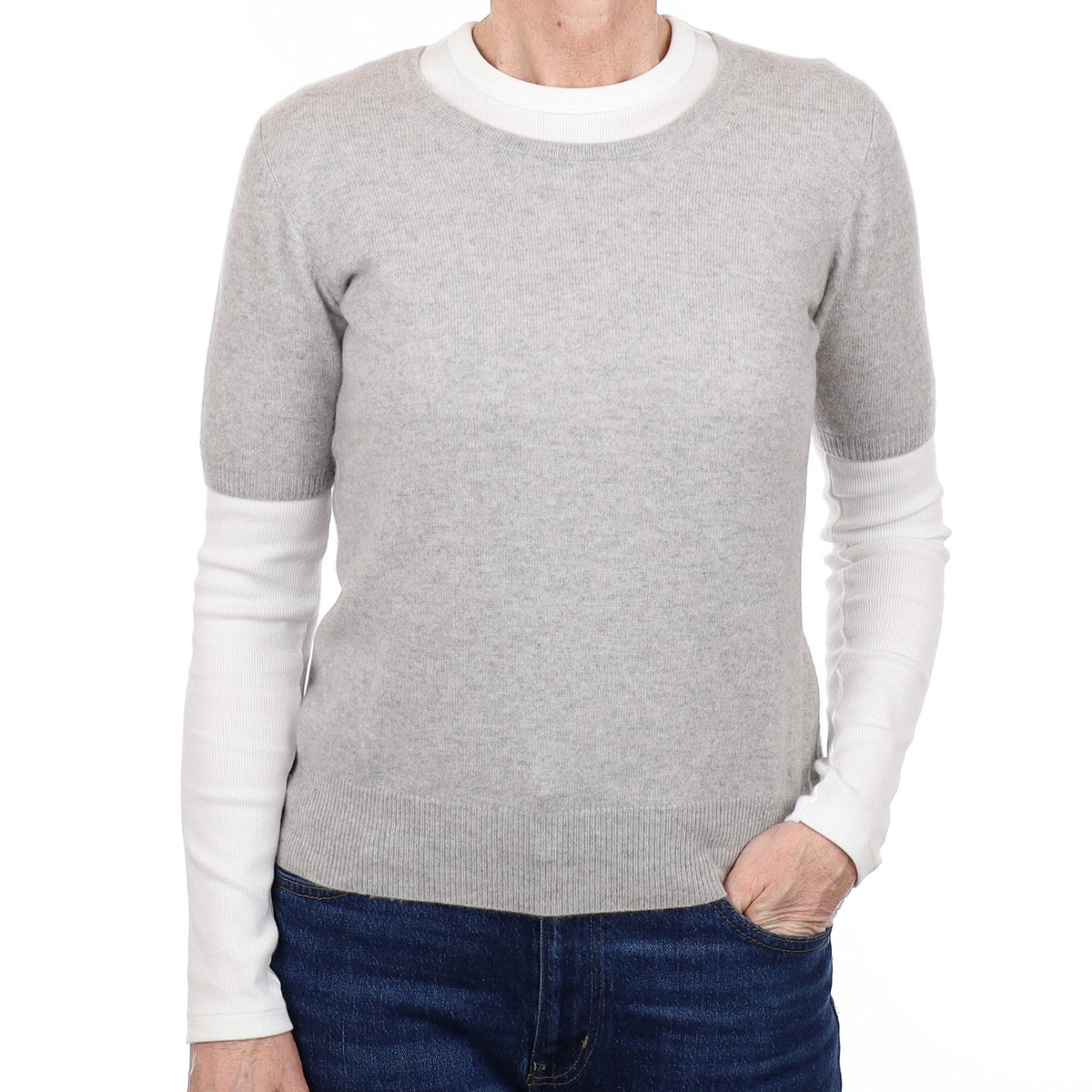 Smoke Grey Cashmere Crew Neck Short sleeved Jumper Small