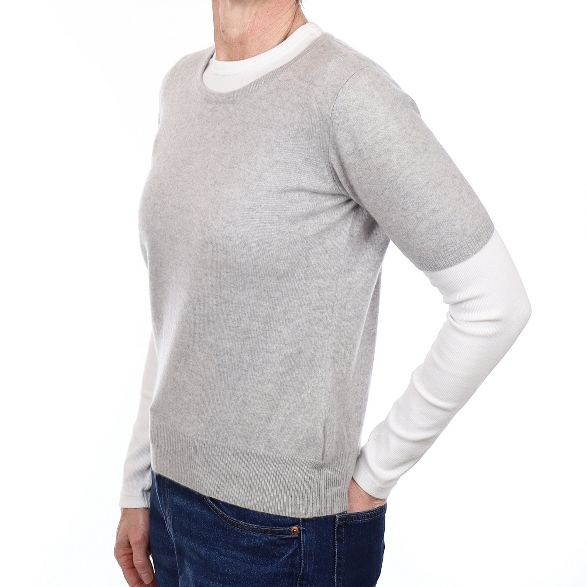 Smoke Grey Cashmere Crew Neck Short sleeved Jumper Small