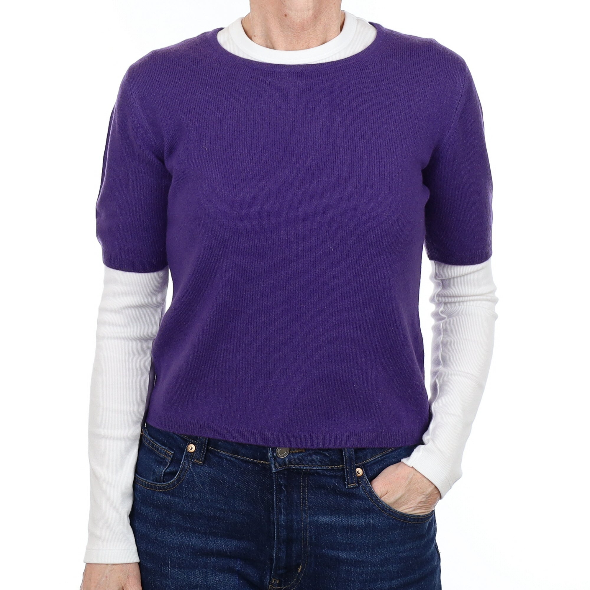 Pansy Purple Cashmere Crew Neck Short Sleeved  Jumper Small