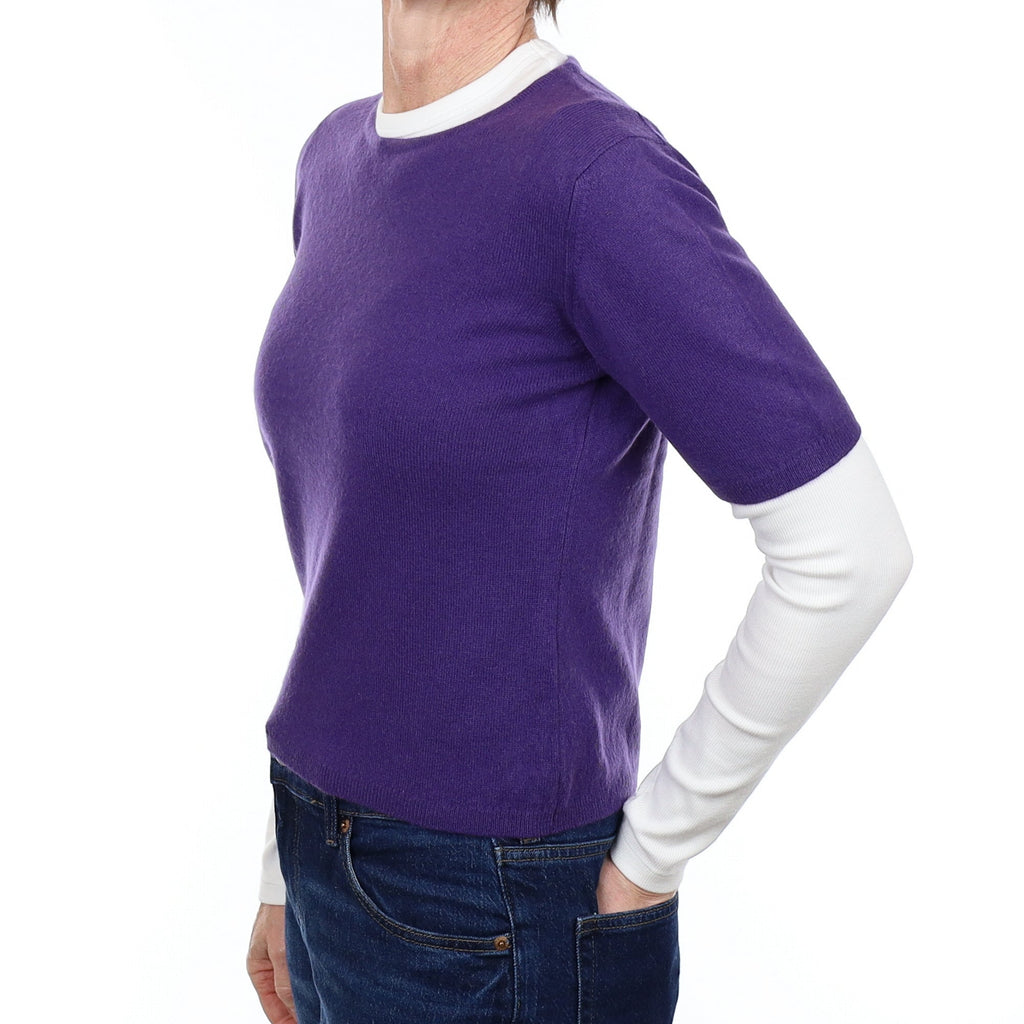 Pansy Purple Cashmere Crew Neck Short Sleeved  Jumper Small