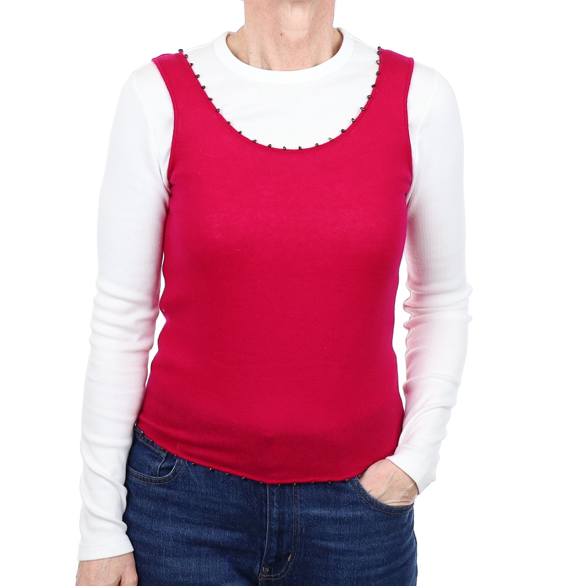 Deep Cherry Pink Cashmere Vest Top Small