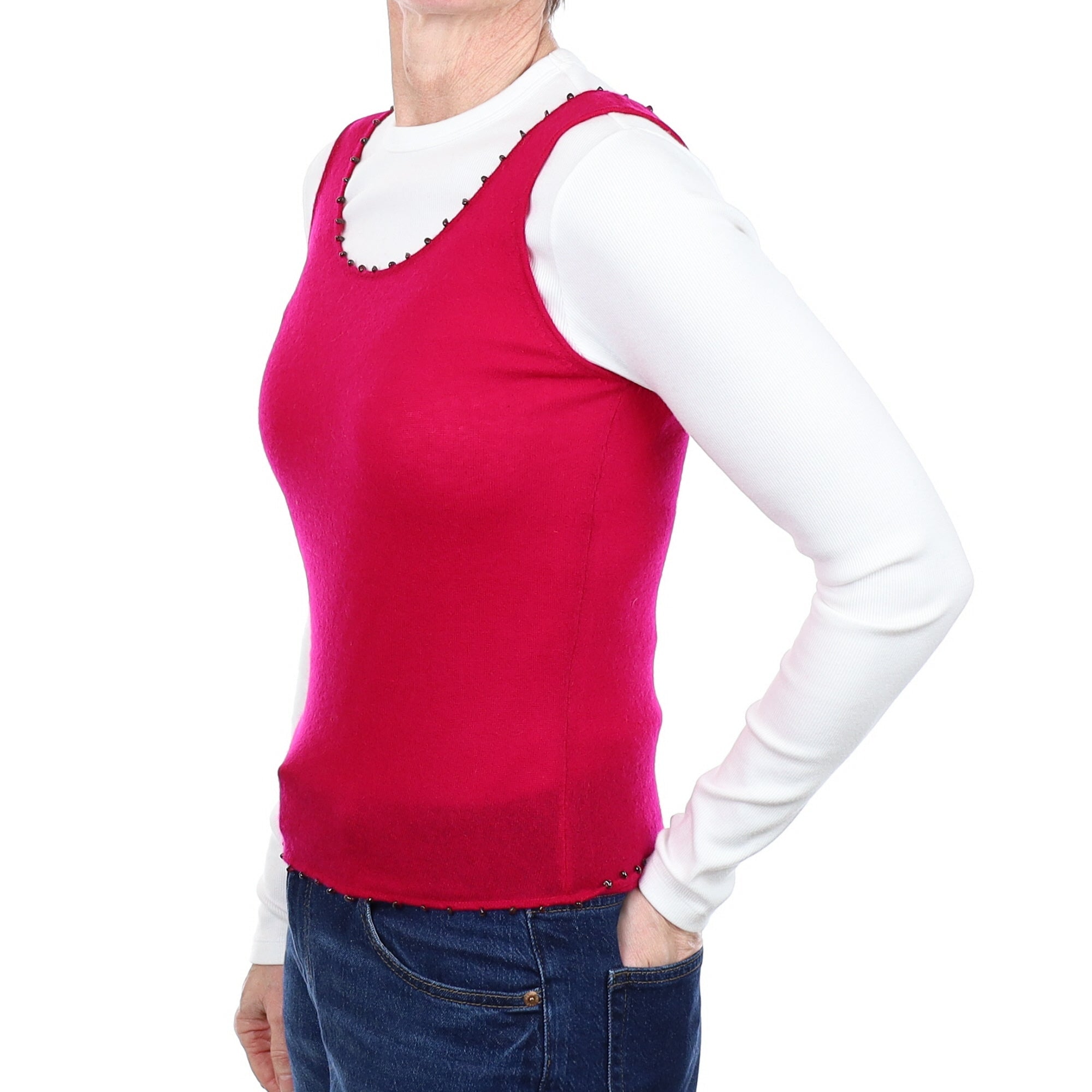 Deep Cherry Pink Cashmere Vest Top Small