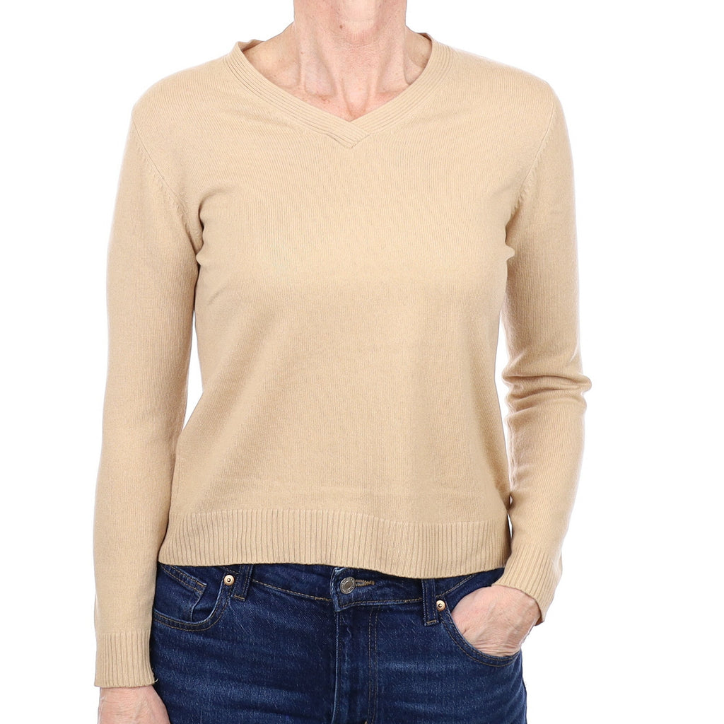 Beige Cashmere V Neck Jumper Small