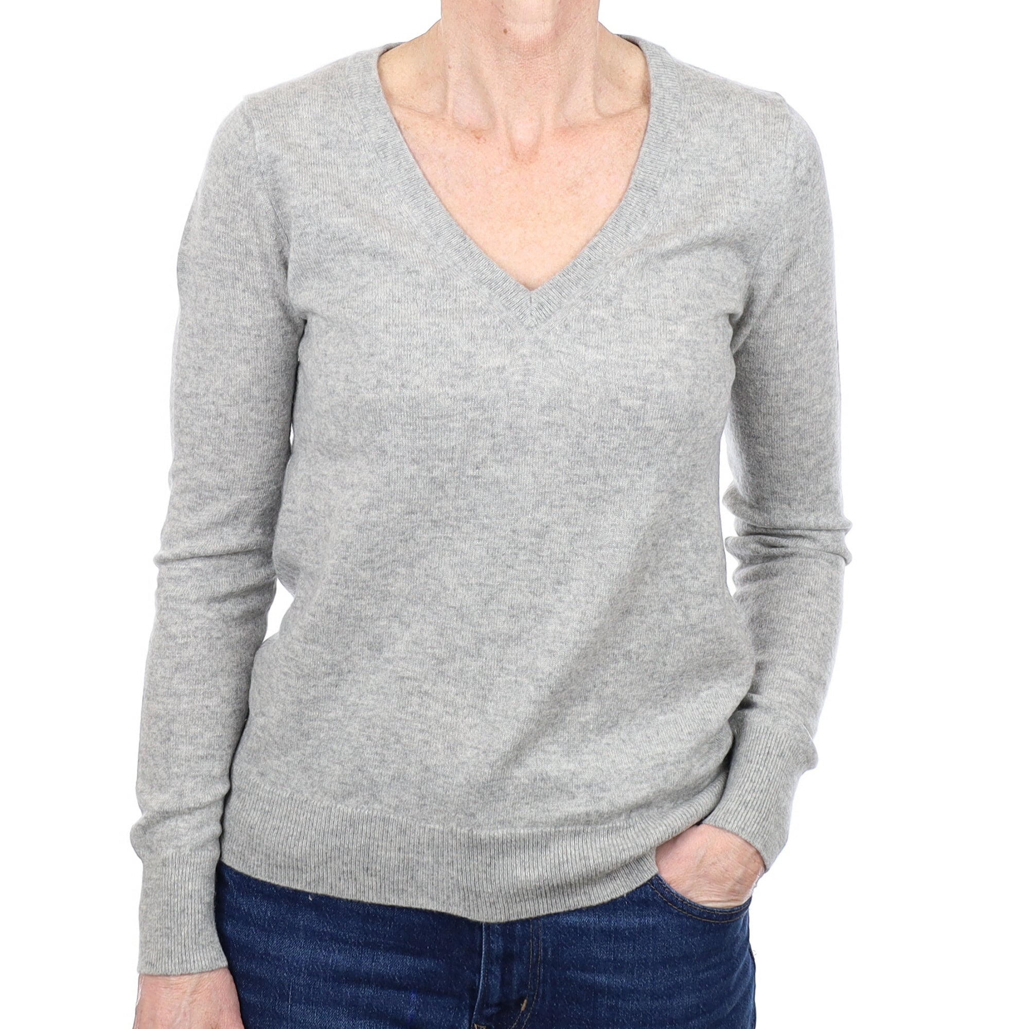 Smoke Grey Cashmere V Neck Jumper Small