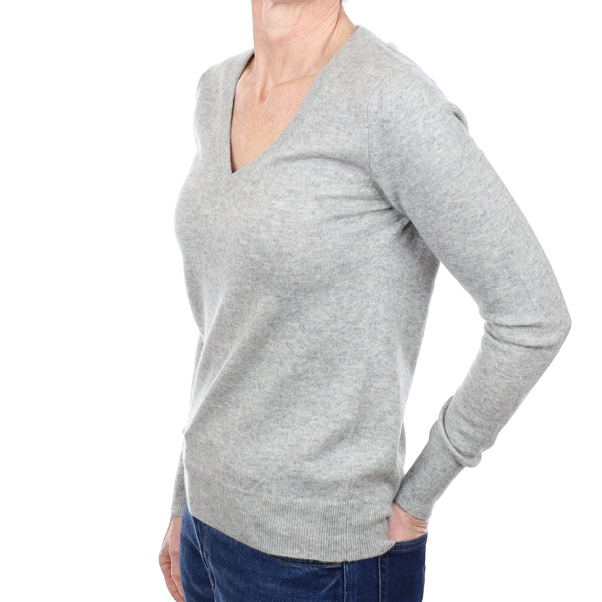 Smoke Grey Cashmere V Neck Jumper Small