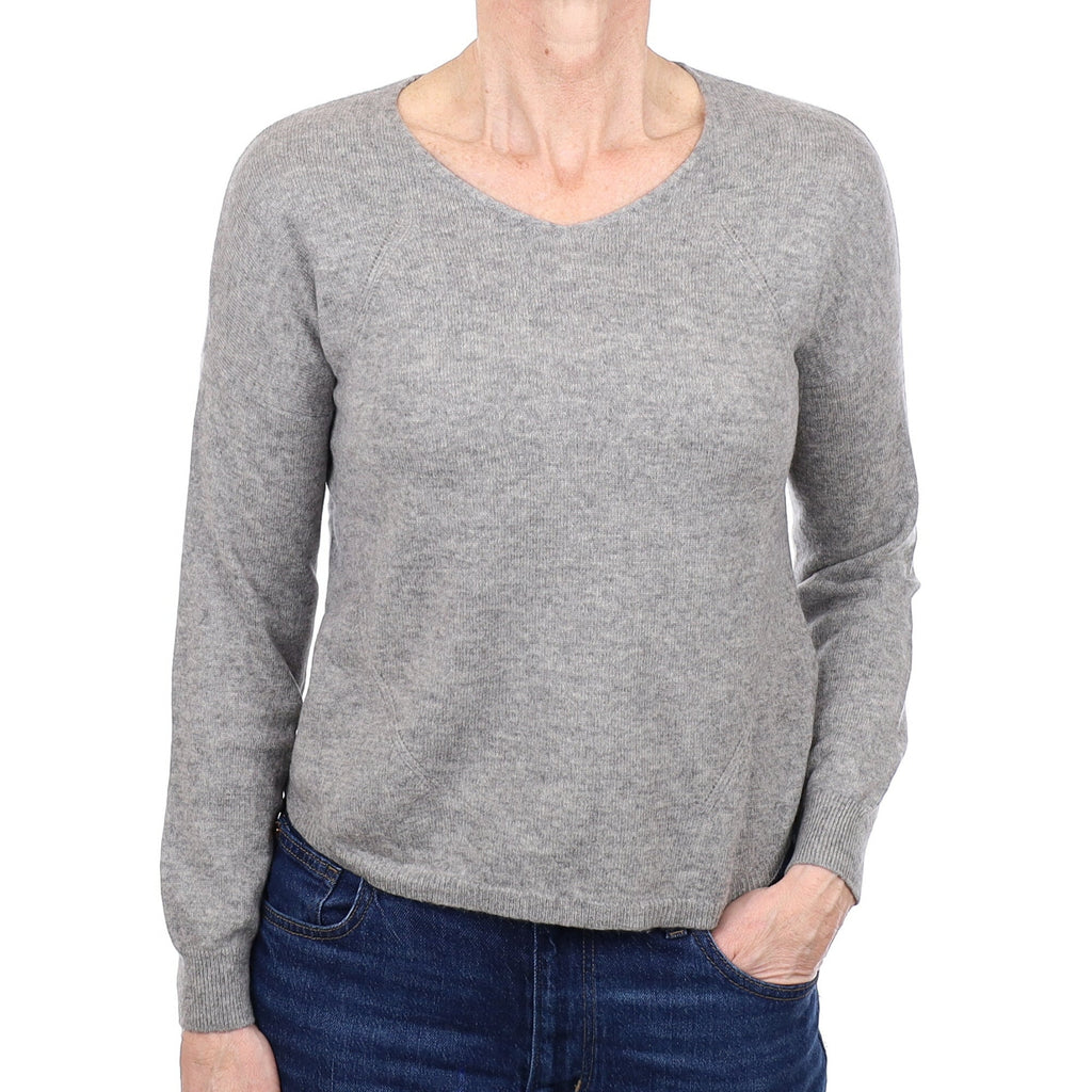 Ash Grey Cashmere V Neck Jumper Small