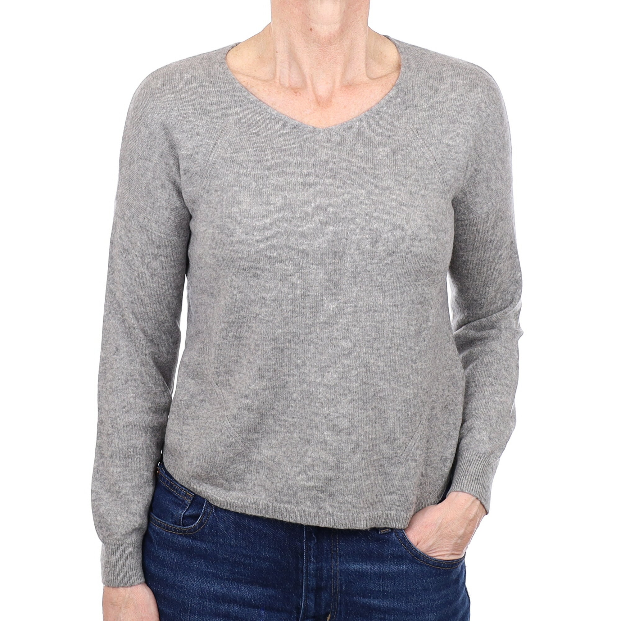 Ash Grey Cashmere V Neck Jumper Small