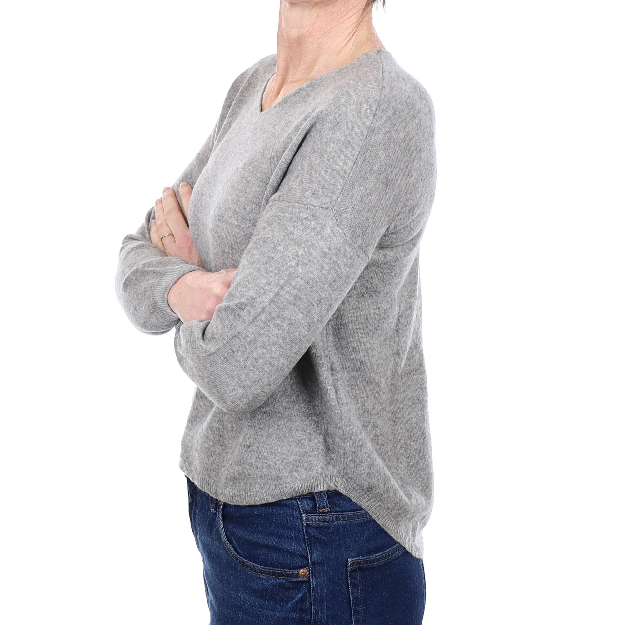 Ash Grey Cashmere V Neck Jumper Small